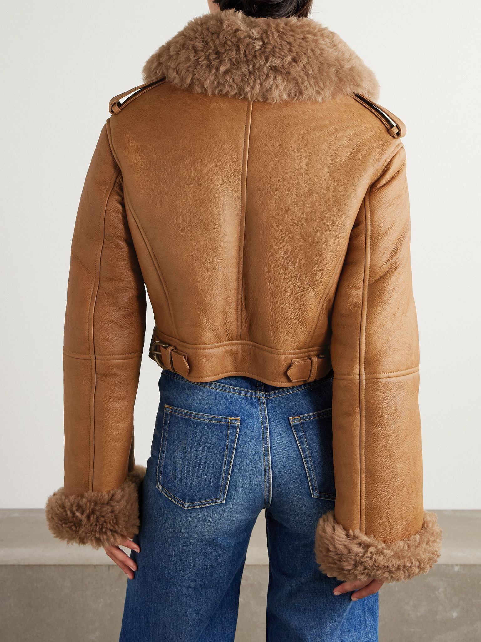 Double-breasted shearling jacket Light brown - 4