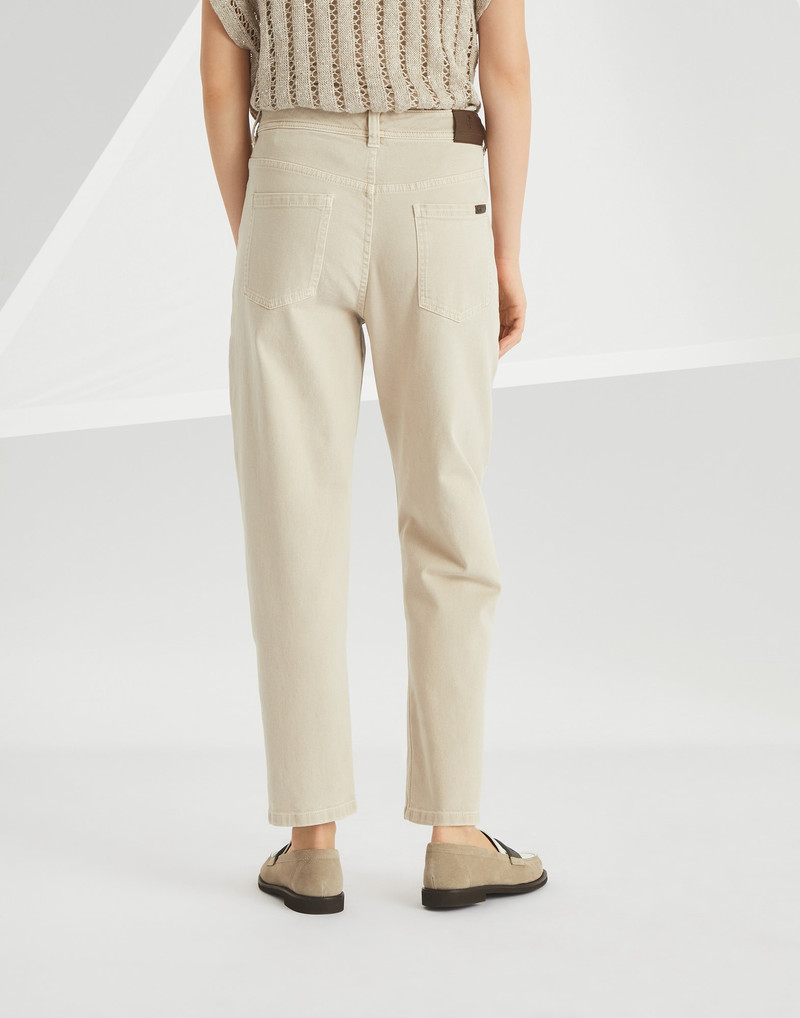 Brunello Cucinelli Dyed comfort denim baggy tapered trousers with monili outlook