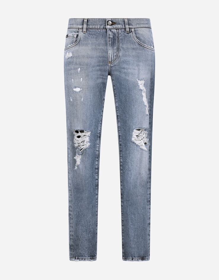 Blue wash skinny stretch jeans with rips - 1