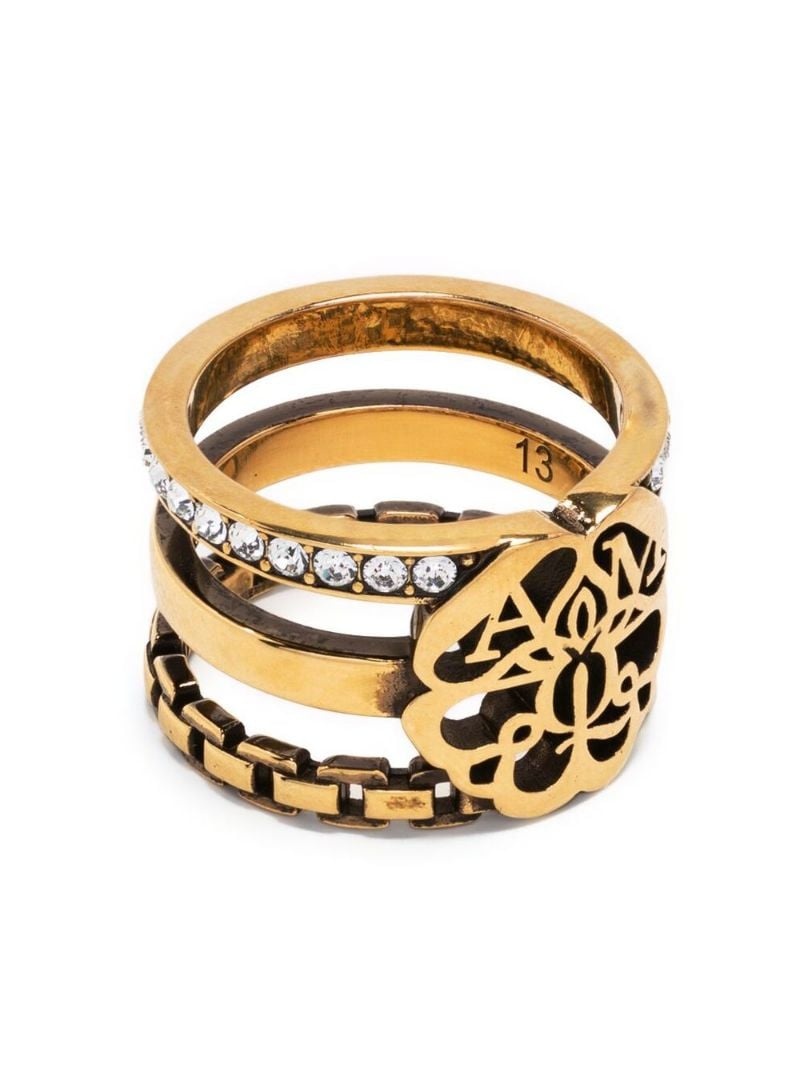 multi-band crystal-embellished ring - 1