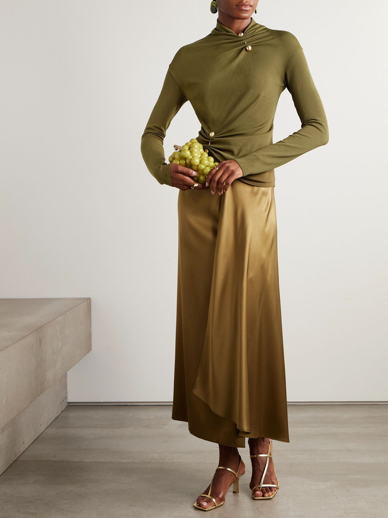 Cult Gaia Callie embellished ruched knitted top Green outlook