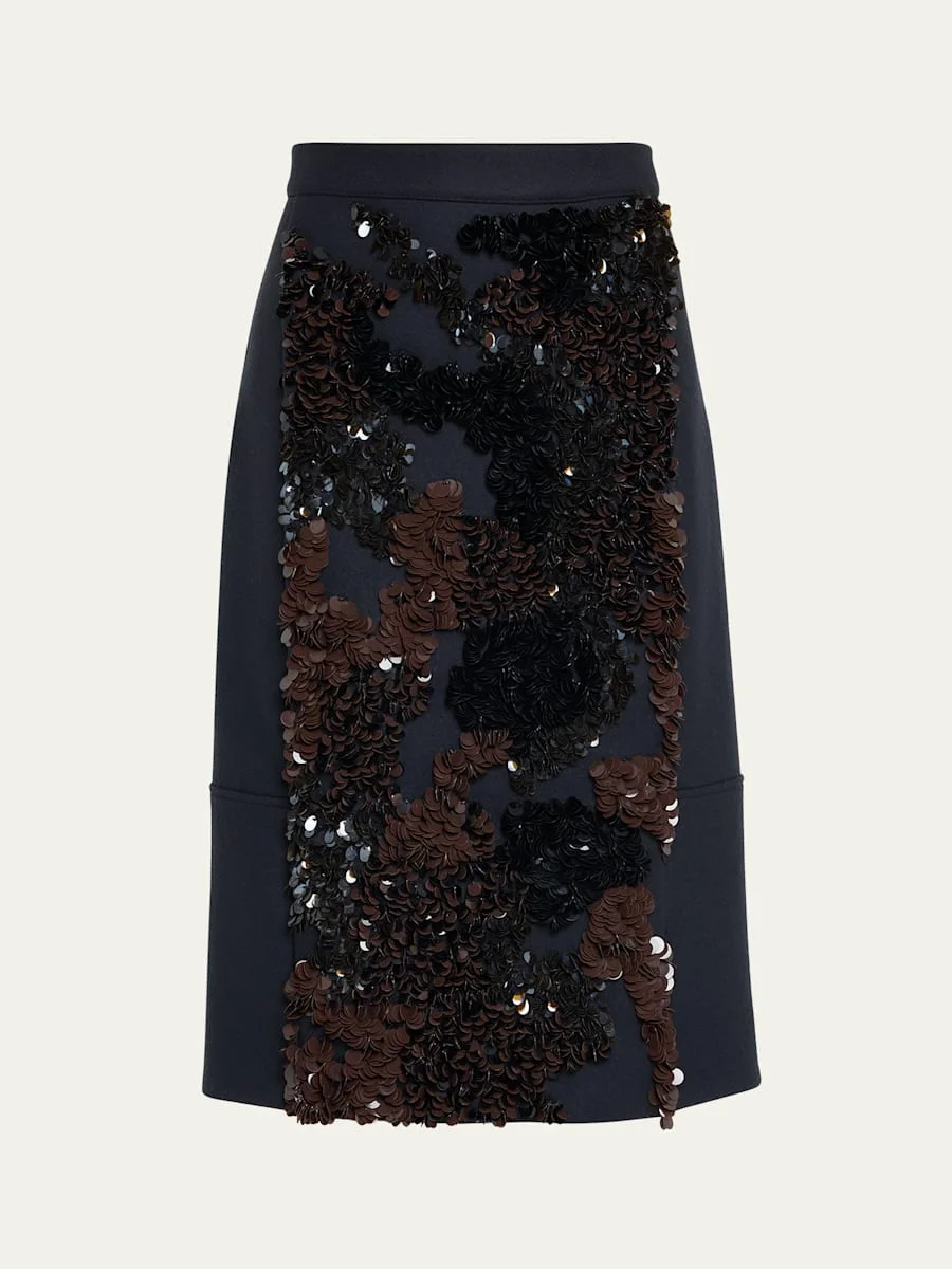 Sequined Wool Midi Skirt - 1