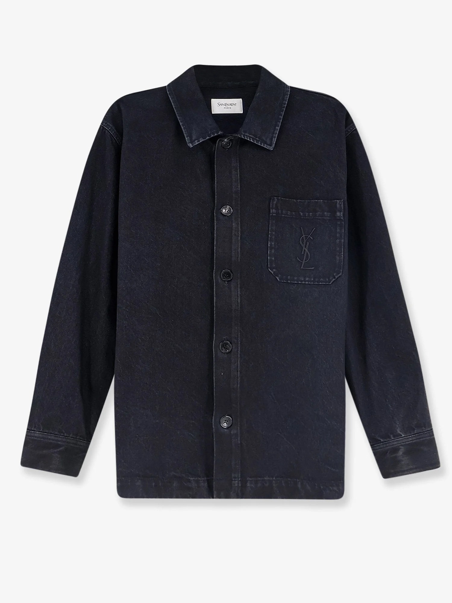 Saint Laurent Men Cassandre Black Denim Overshirt - 1