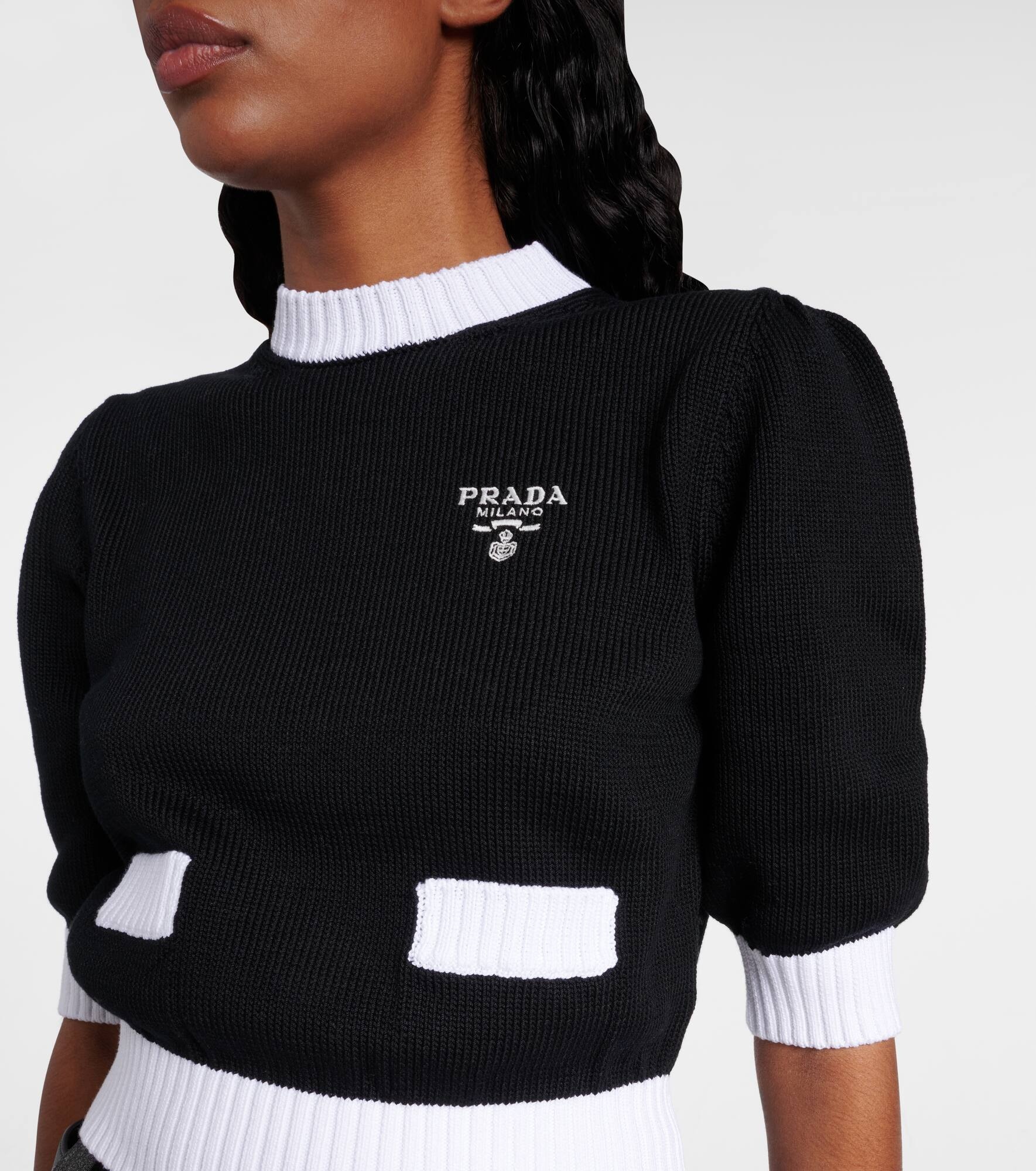 Waffle-knit cropped cotton sweater - 4