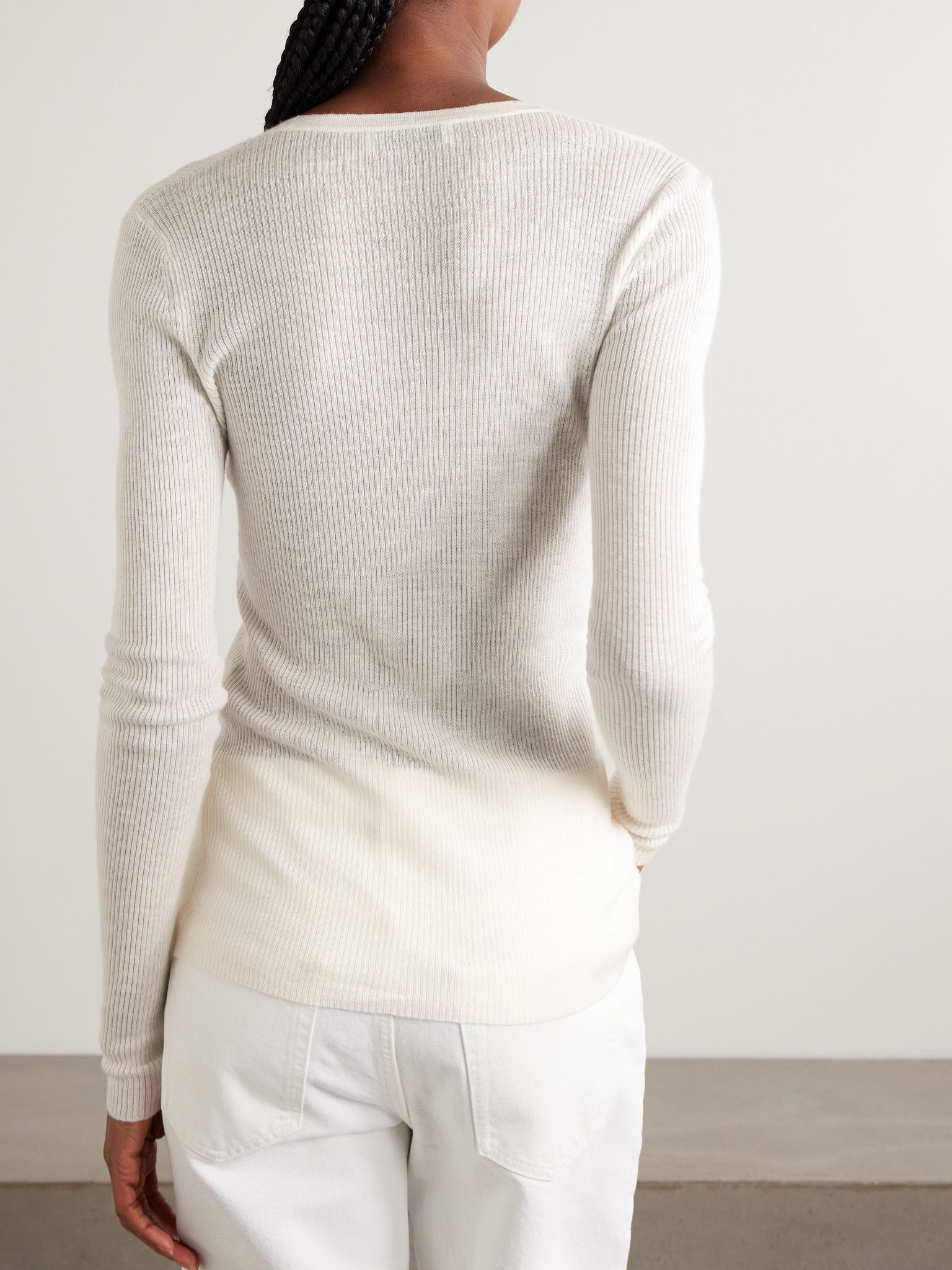 Aiste ribbed cashmere, silk and hemp-blend cardigan Ivory - 4