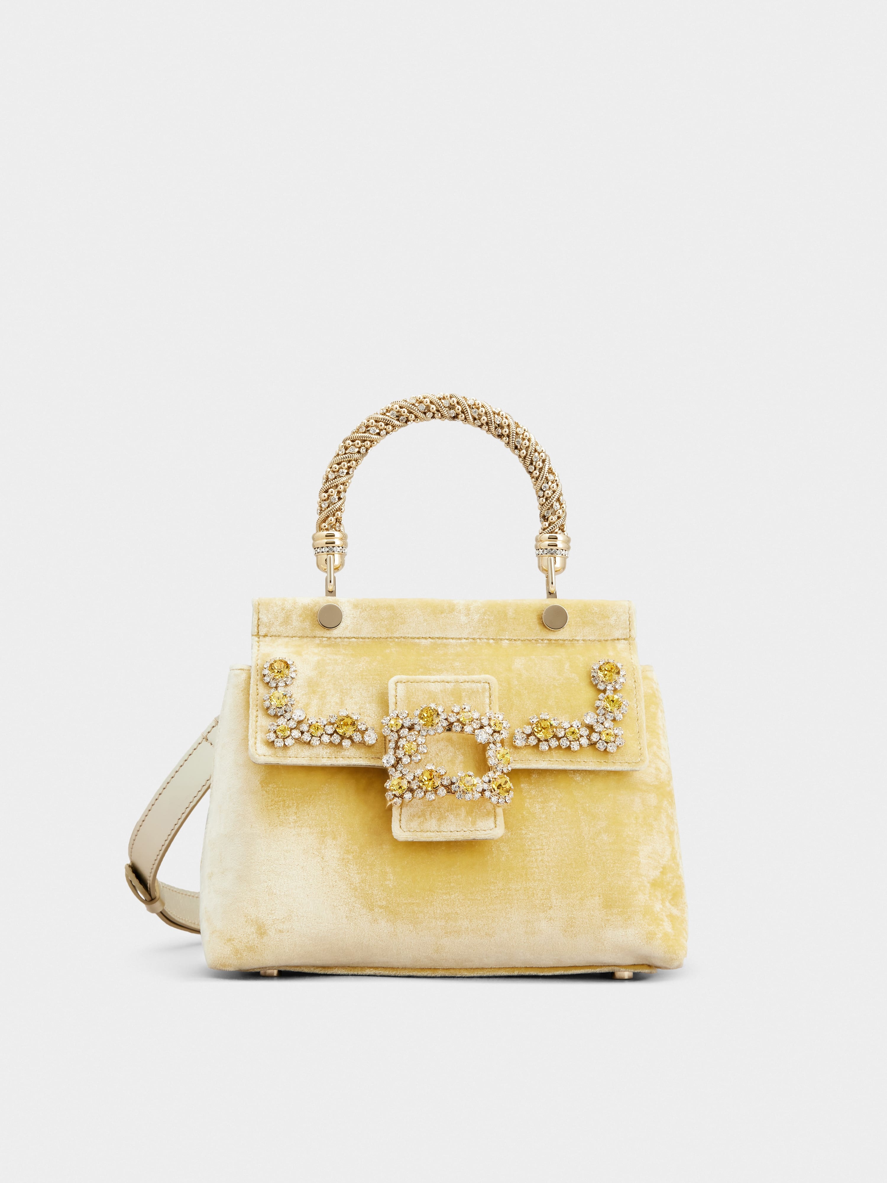 Viv' Cabas Jewel Crown Flower Strass Buckle Mini Bag in Velvet - 1