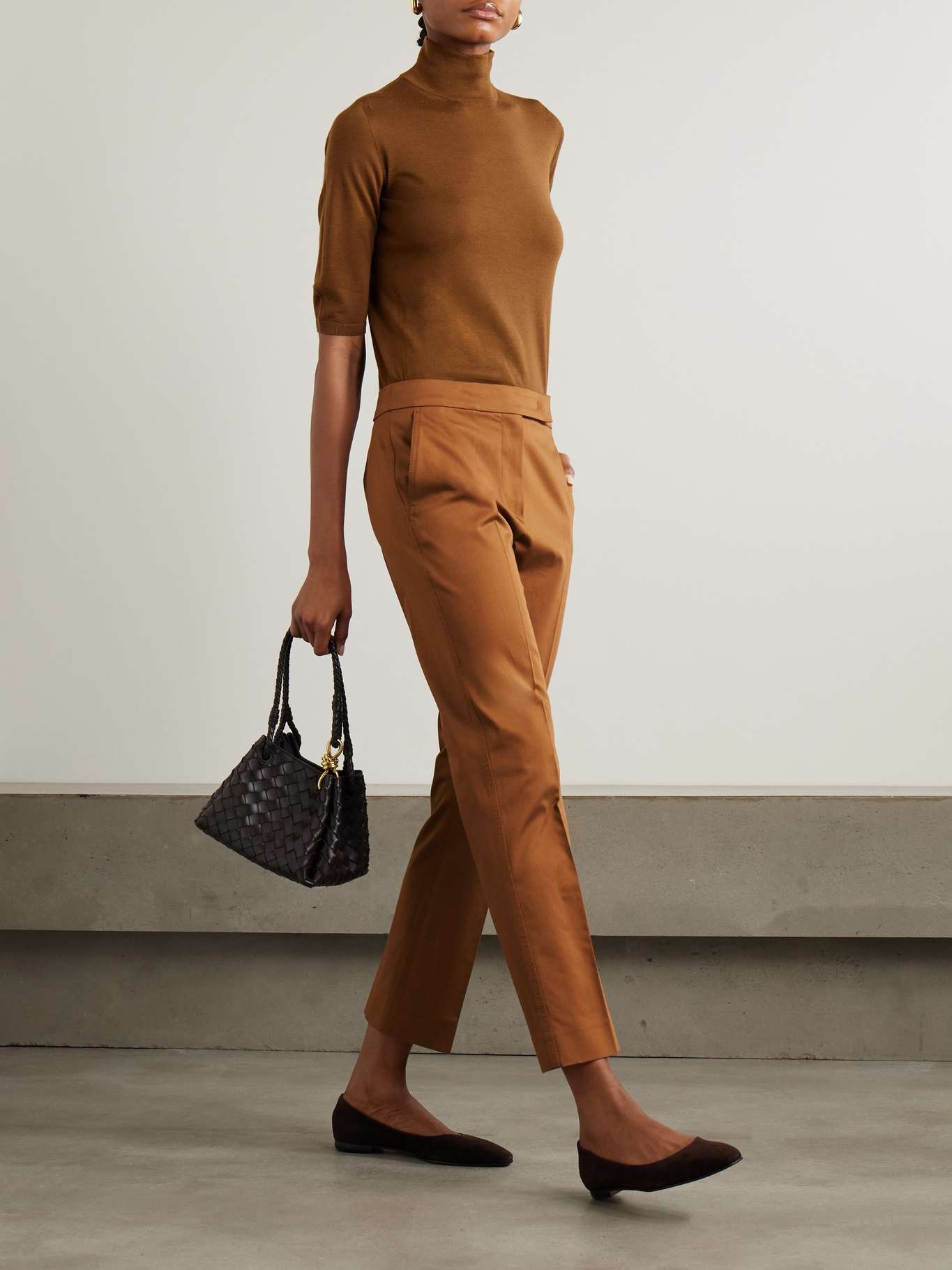 Okra cotton-blend straight-leg pants Brown - 2