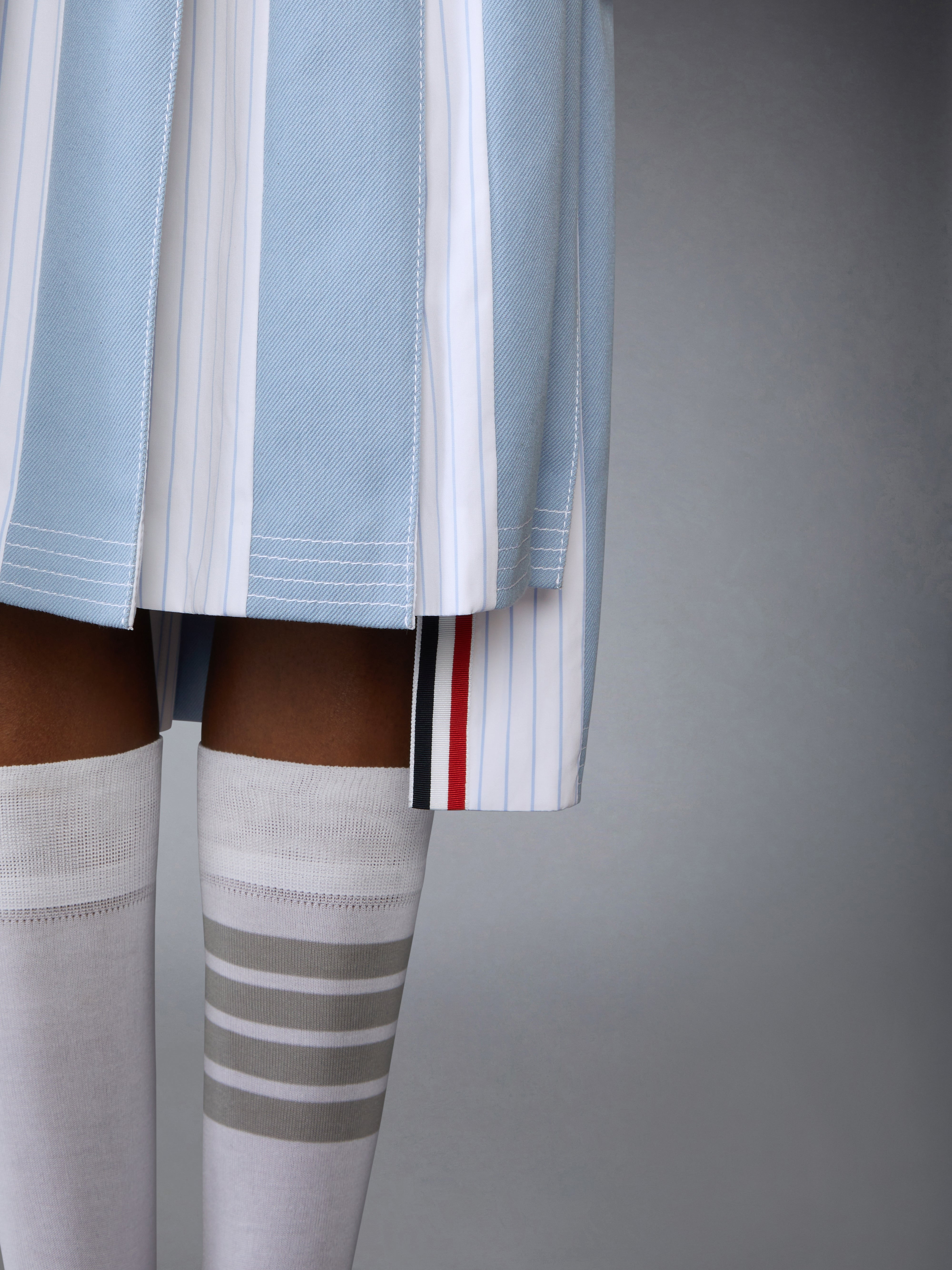 DENIM COMBO DROPPED BACK PLEATED SKIRT - 6