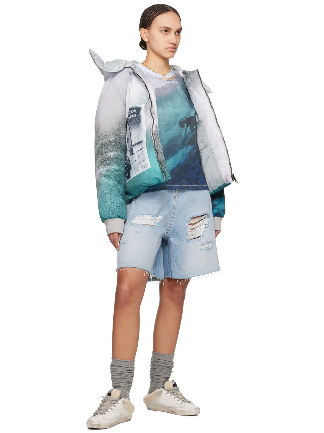 パンツ Vetements ripped-detailed denim shorts Vetements ripped-detail denim shorts