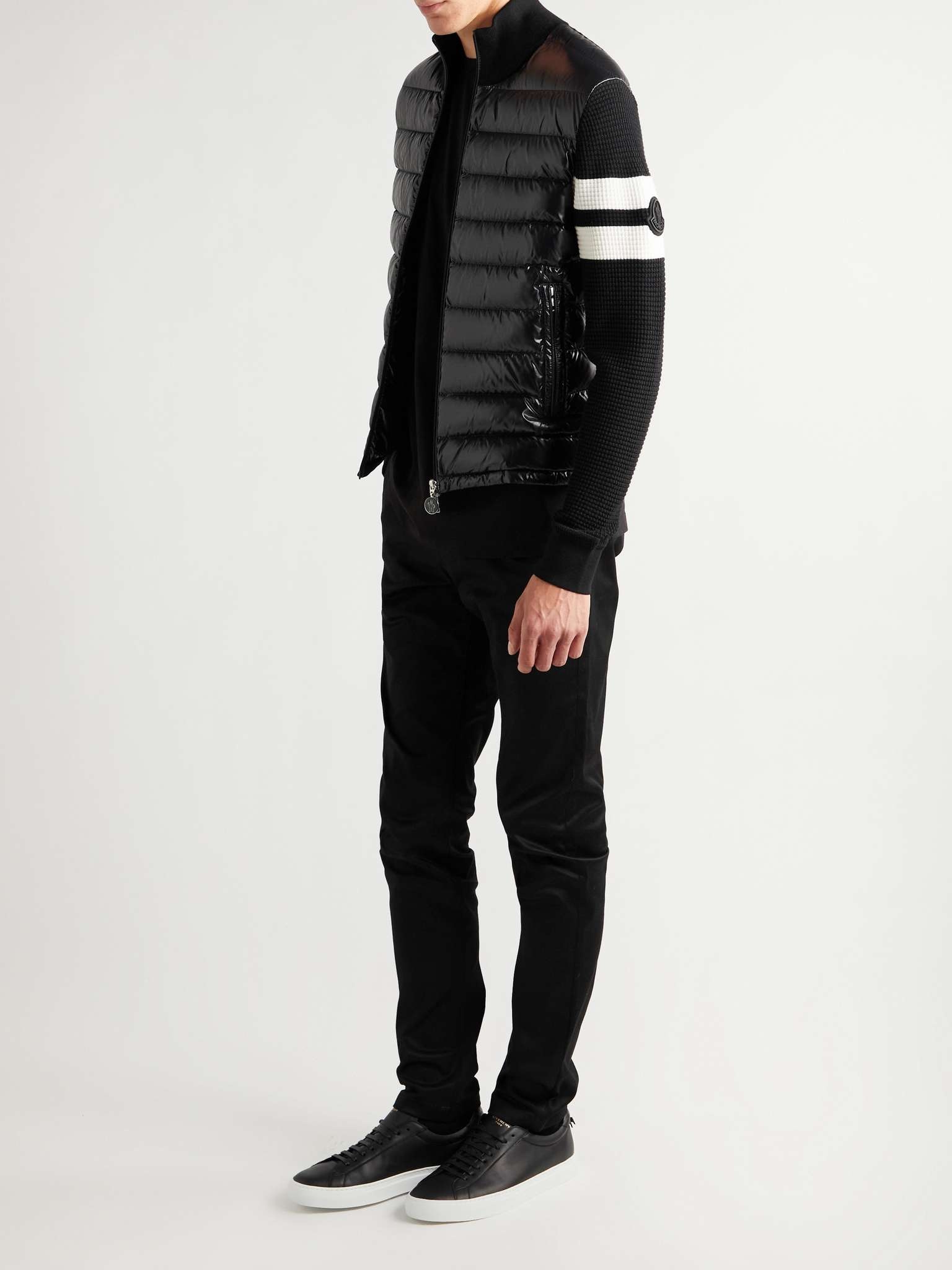 Logo-Appliquéd Striped Wool and Quilted Shell Down Zip-Up Cardigan - 2