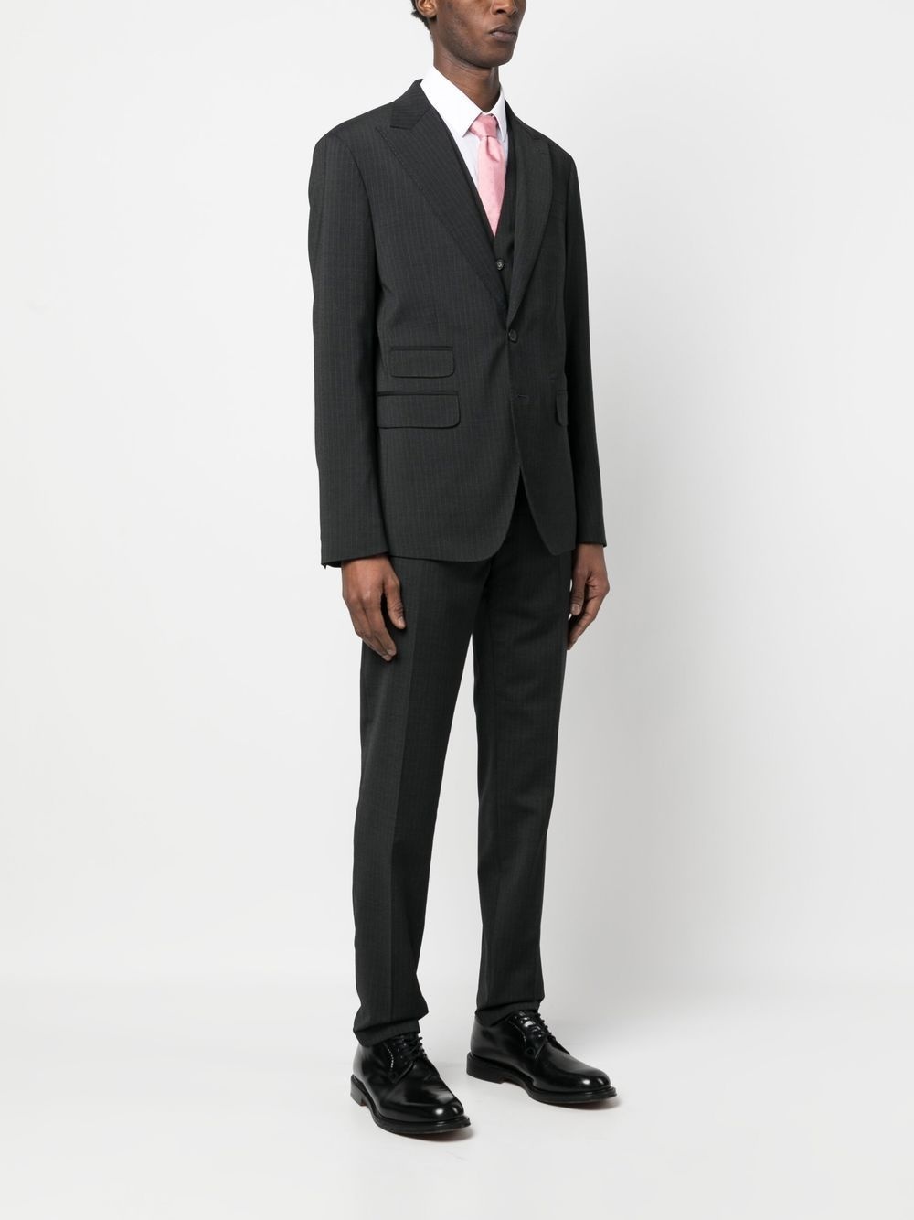 pinstripe-pattern three-piece suit - 3