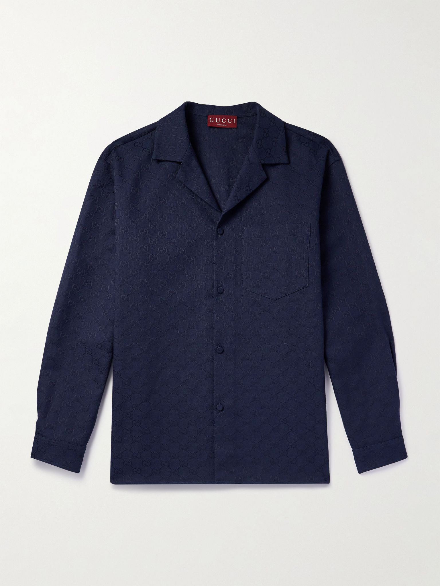 Camp-Collar Logo-Jacquard Cotton-Blend Canvas Shirt Blue - 1