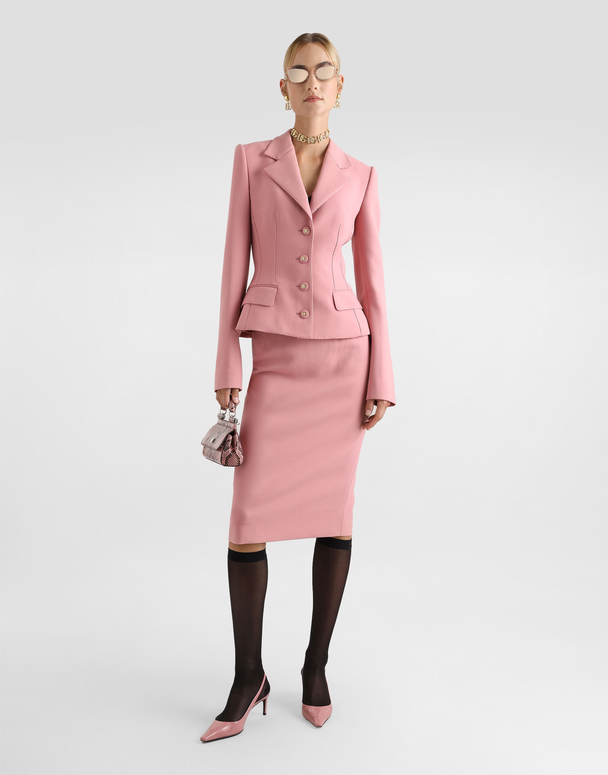 Calf-length wool pencil skirt with DG logo - 2