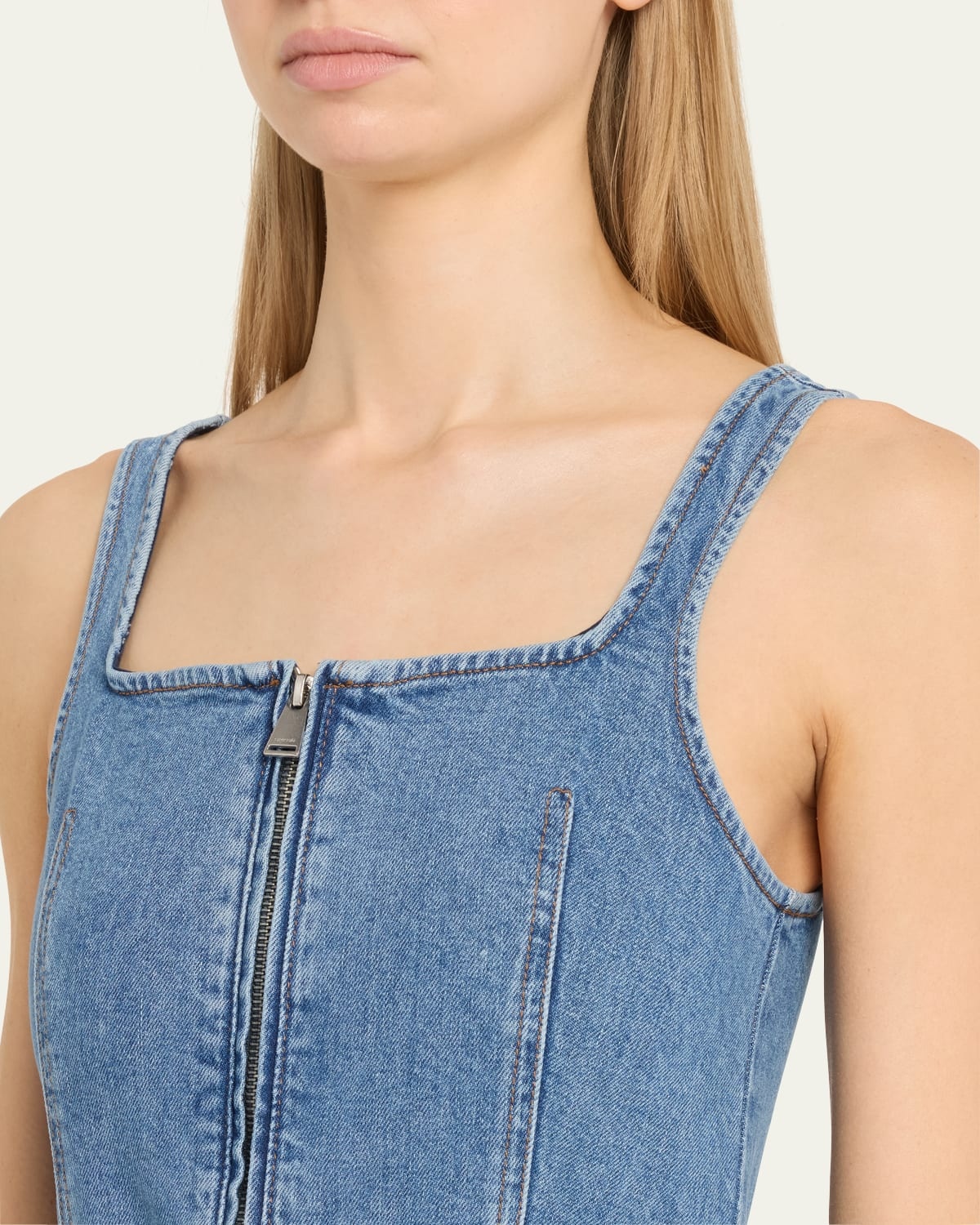Manson Zip-Front Denim Midi Dress - 5