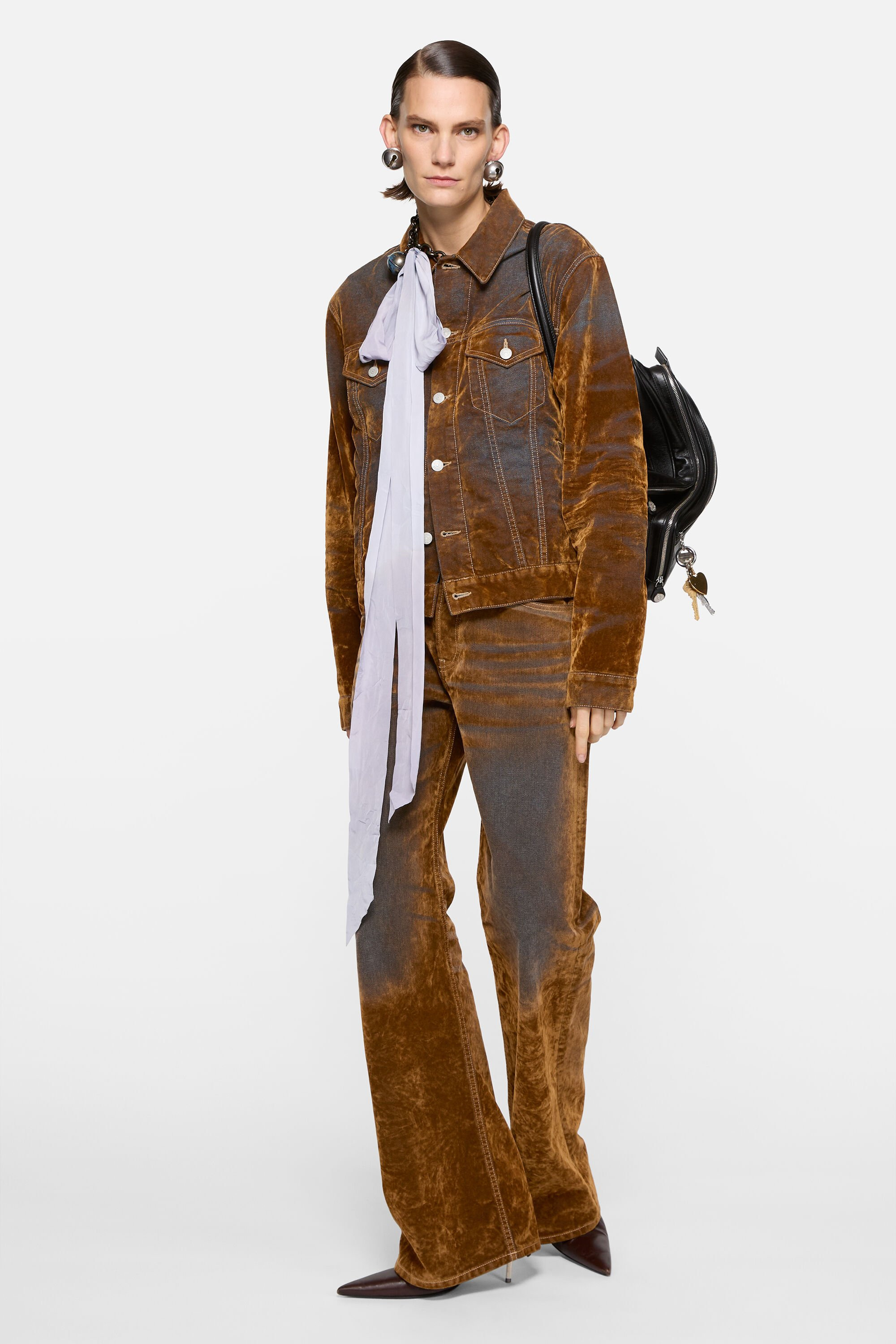 Flocked denim jacket - Rust brown - 2