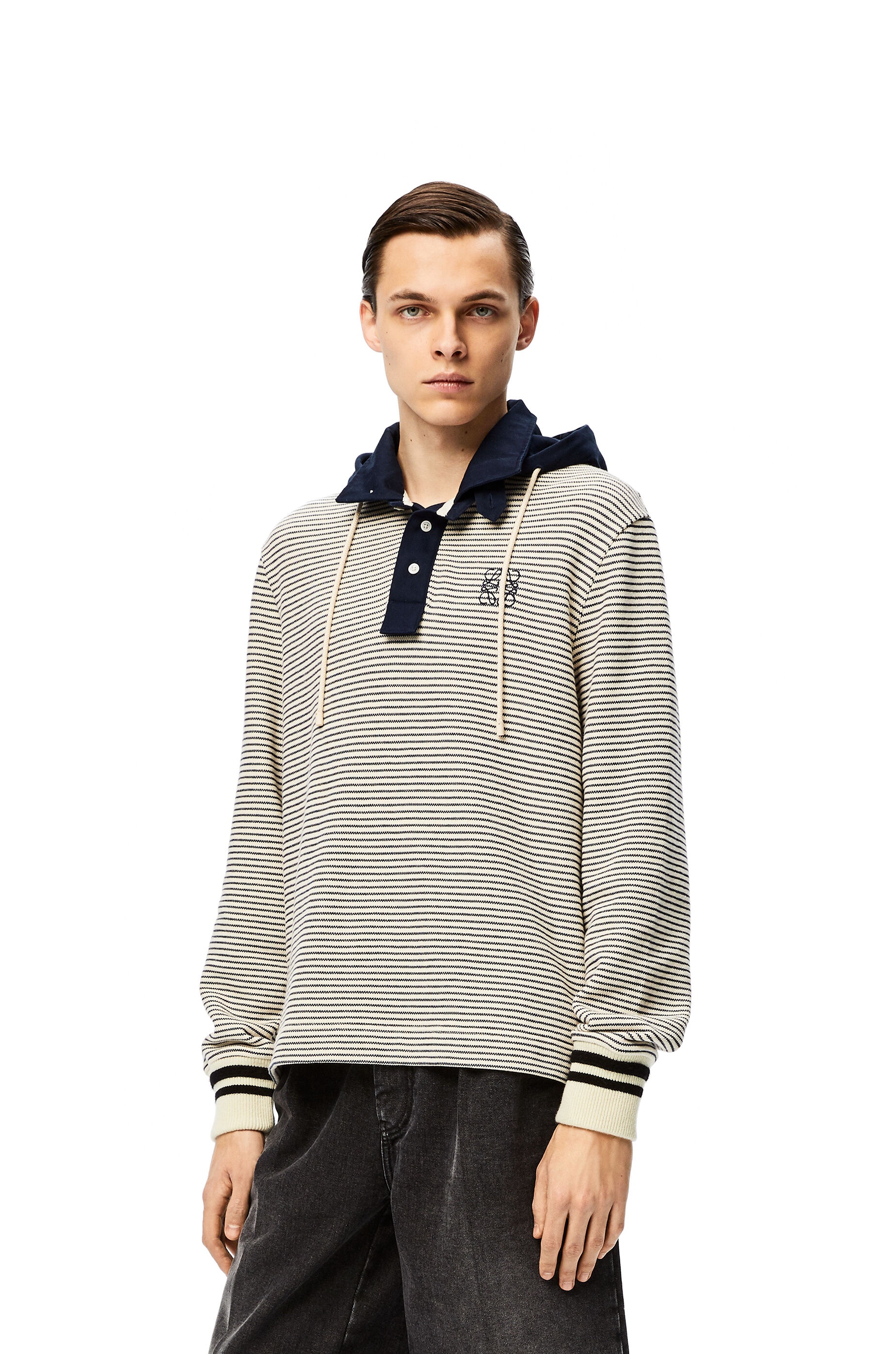 Hooded polo in striped cotton - 3