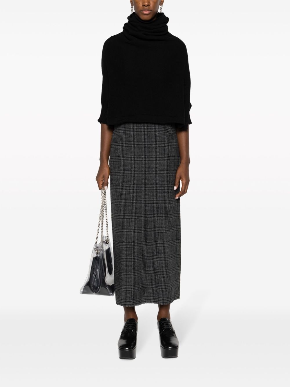 check-pattern wool blend pencil skirt - 2