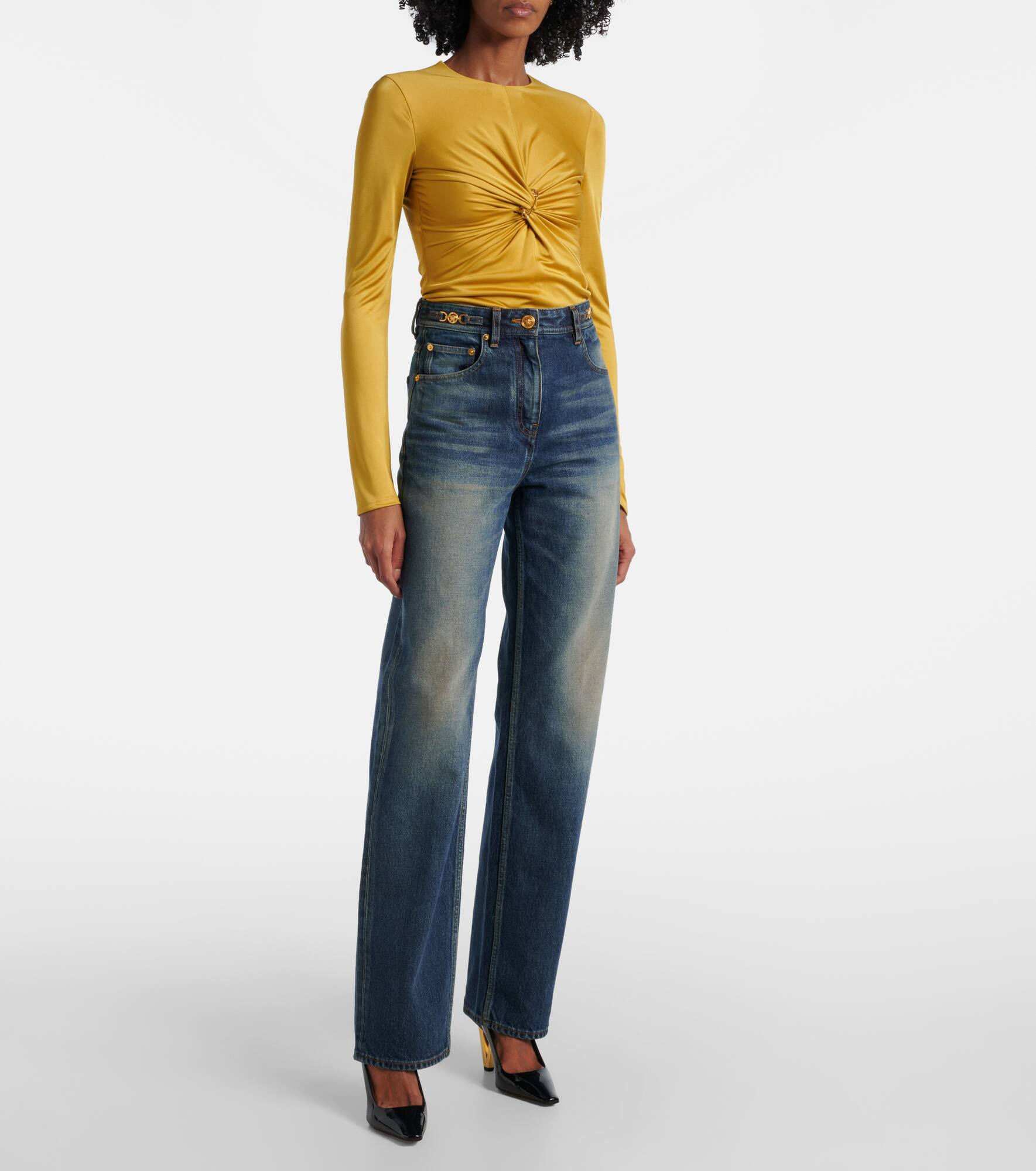 Distressed high-rise wide-leg jeans - 7