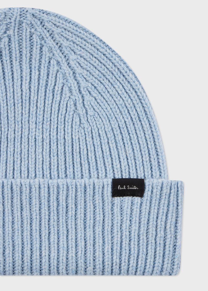 Paul Smith Light Blue Cashmere-Blend Ribbed Beanie Hat outlook