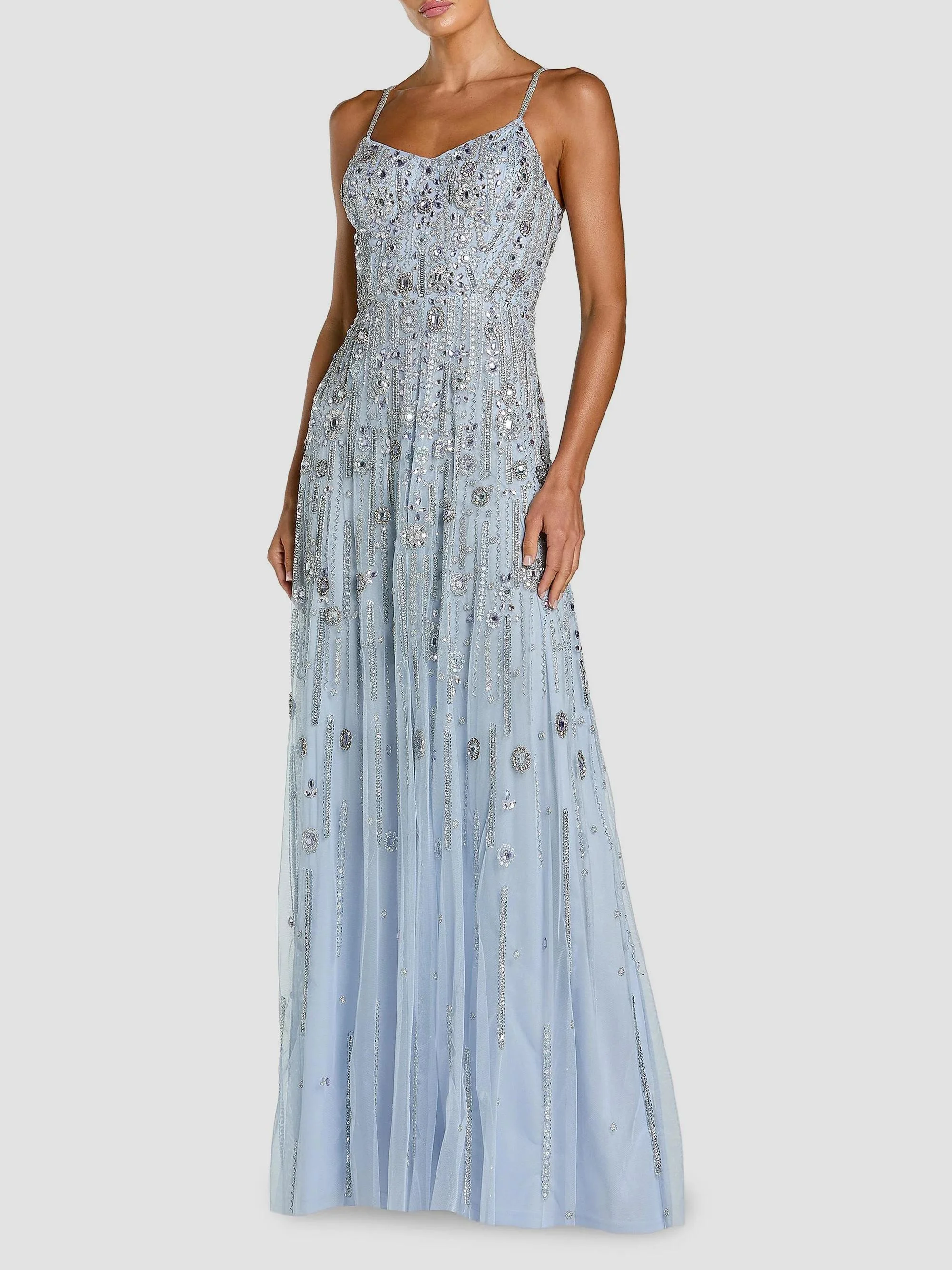 Women's Crystal-Embellished A-line Sleeveless Gown - Powder Blue - 1