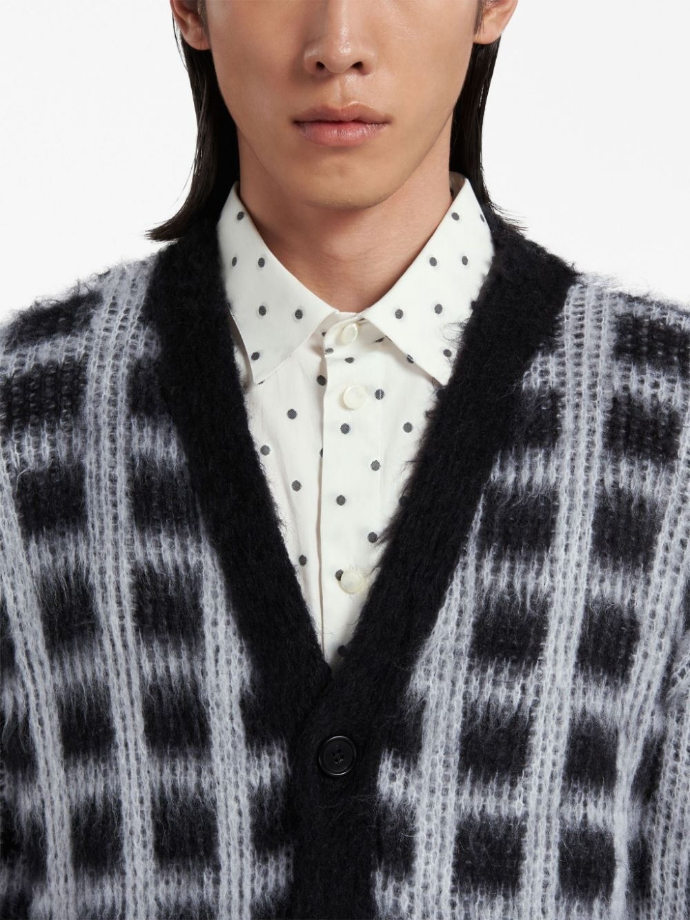 windowpane-check cardigan - 5