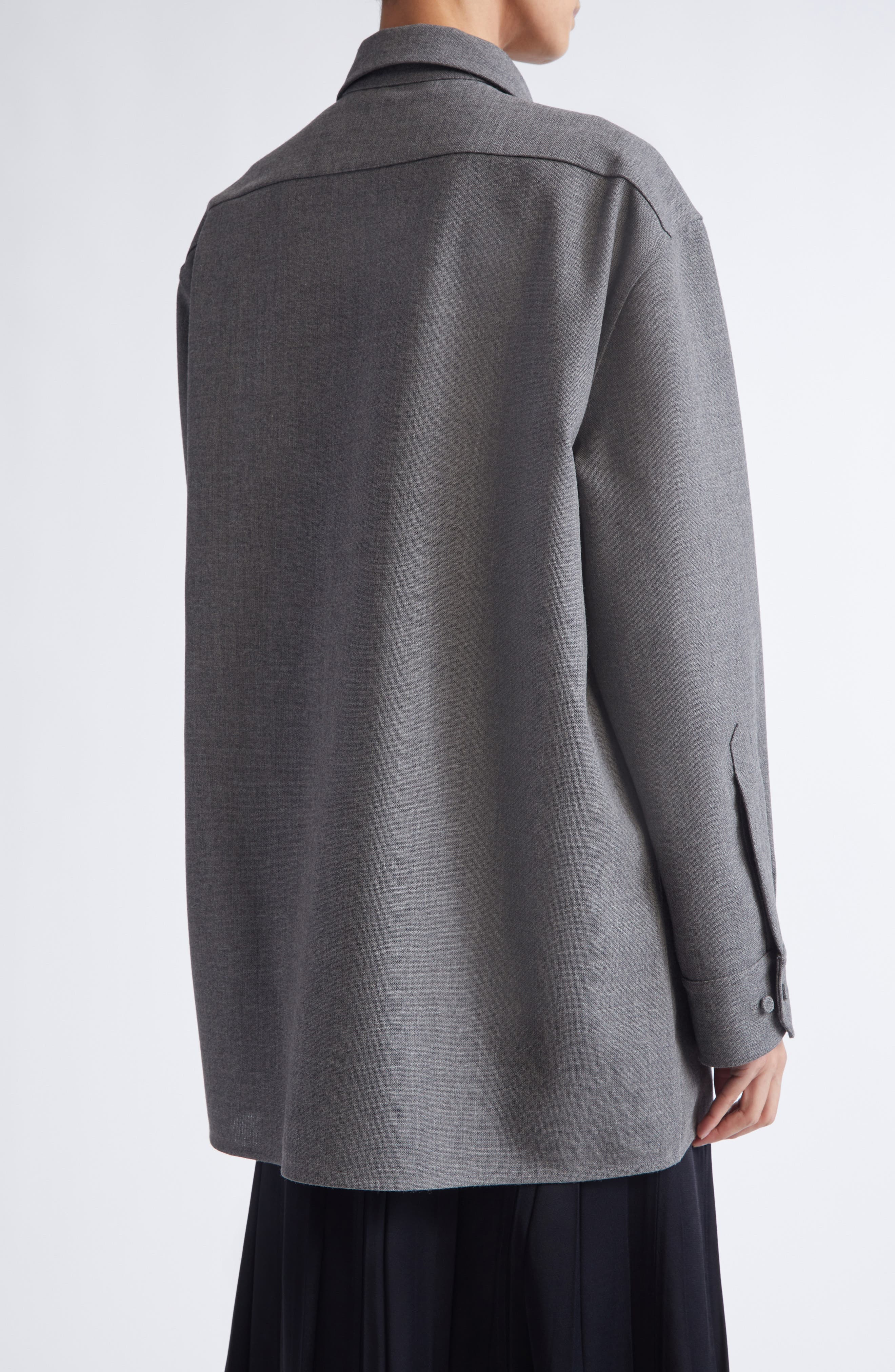 Jil Sander Relaxed Fit Utility Wool Canvas Button-Up Shirt in Volcanic Glass at Nordstrom - 3