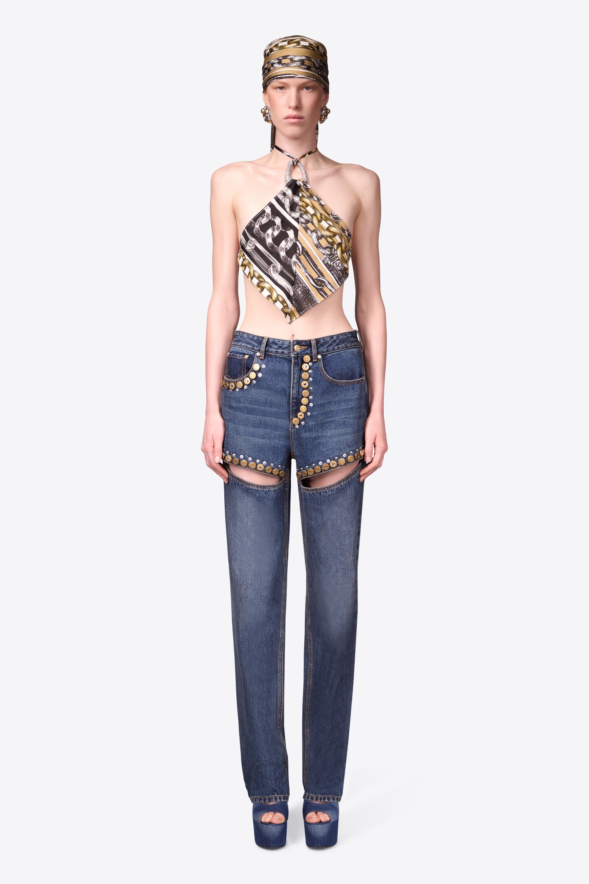 CHAIN PRINTED CRYSTAL LINK HANDKERCHIEF TOP - 3