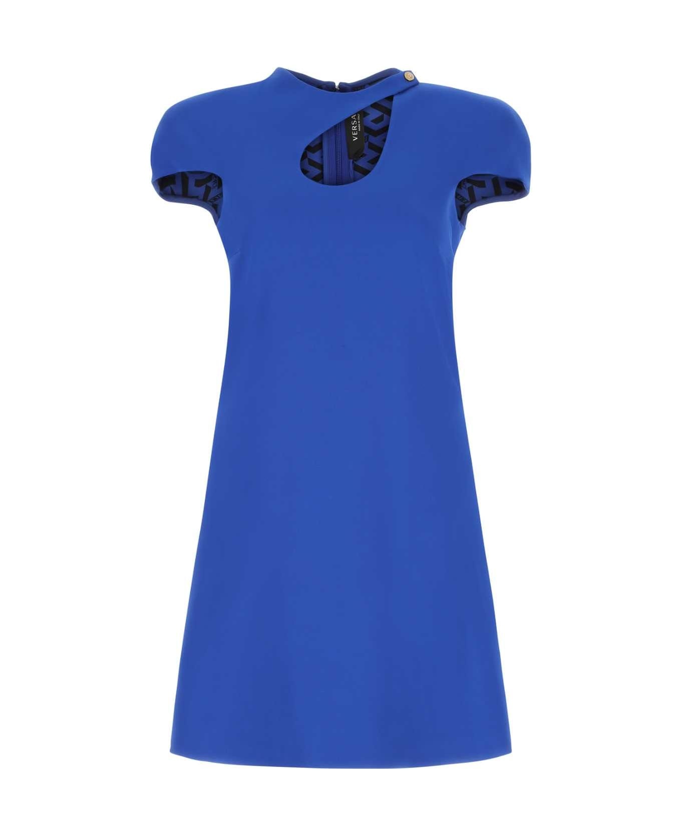 Electric Blue Stretch Crepe Mini Dress - 1