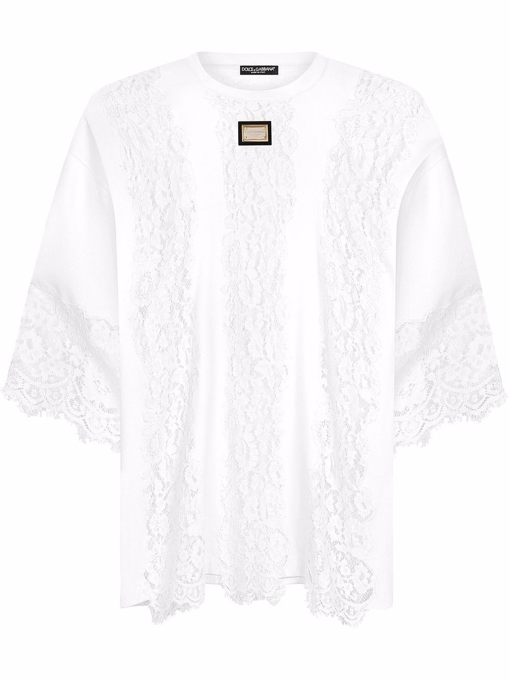 lace-panelled logo-plaque T-shirt - 1