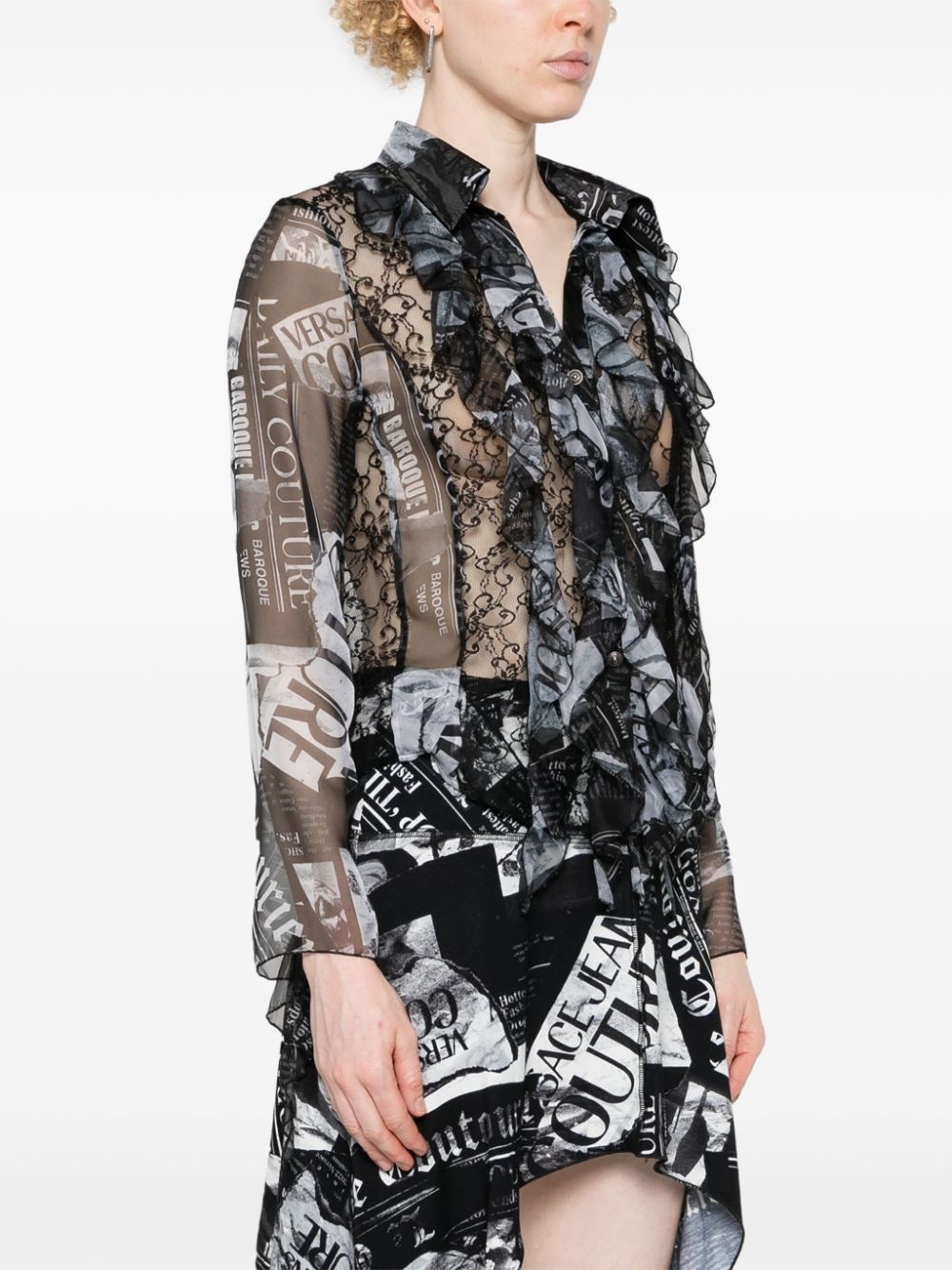 Magazine-print sheer shirt - 3