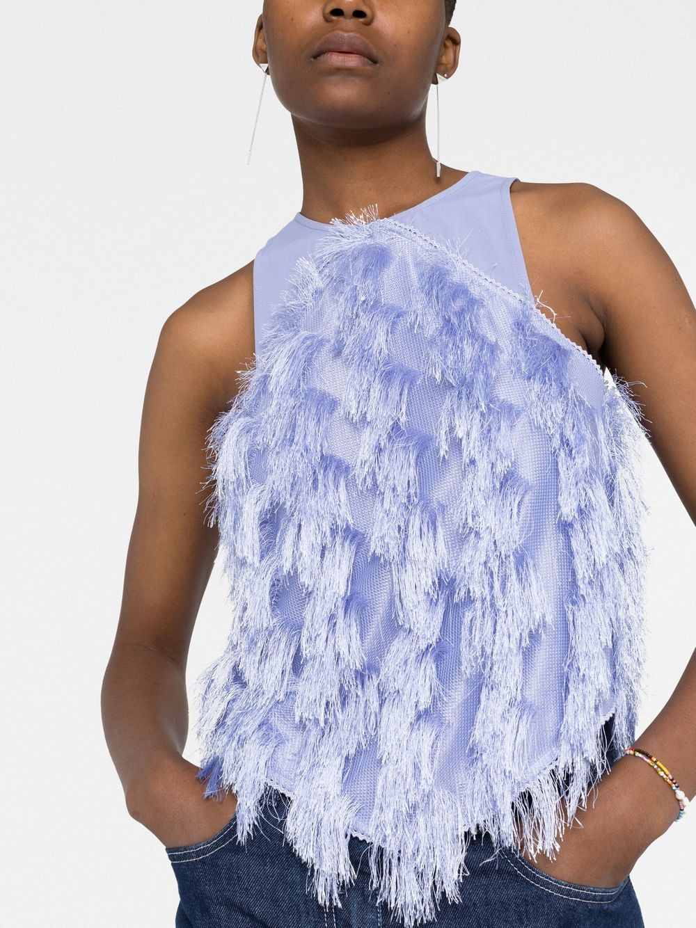 fringe-detail sleeveless top - 3