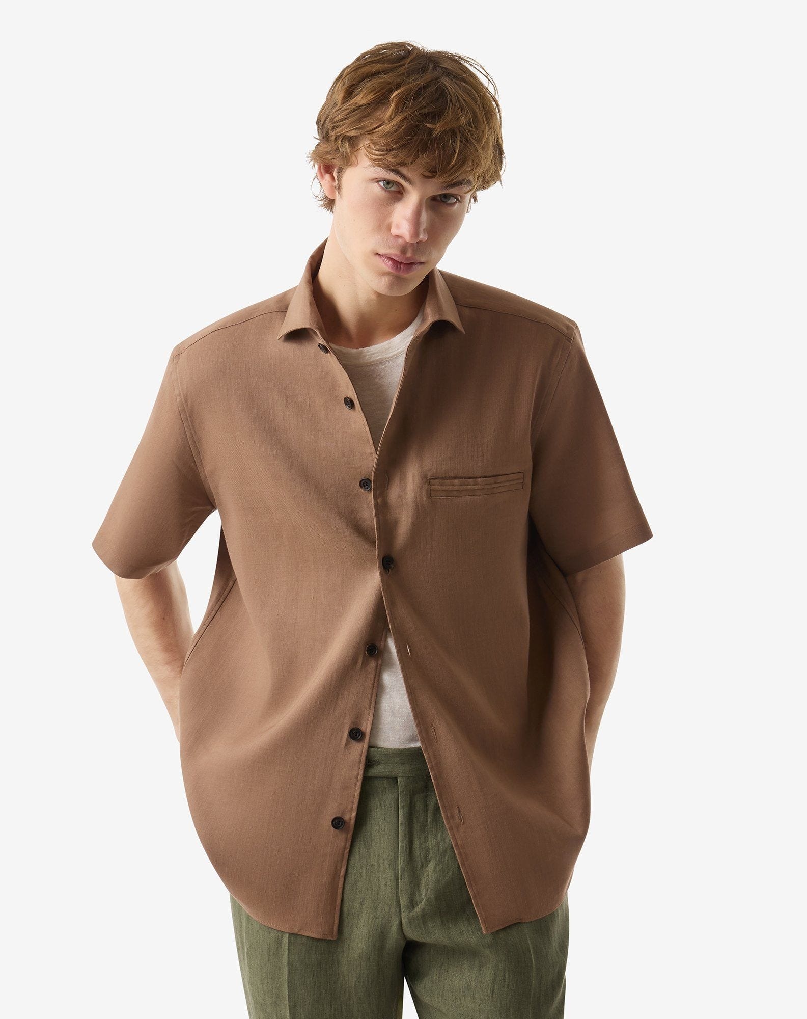 Light brown linen, wool and mohair shirt - 2