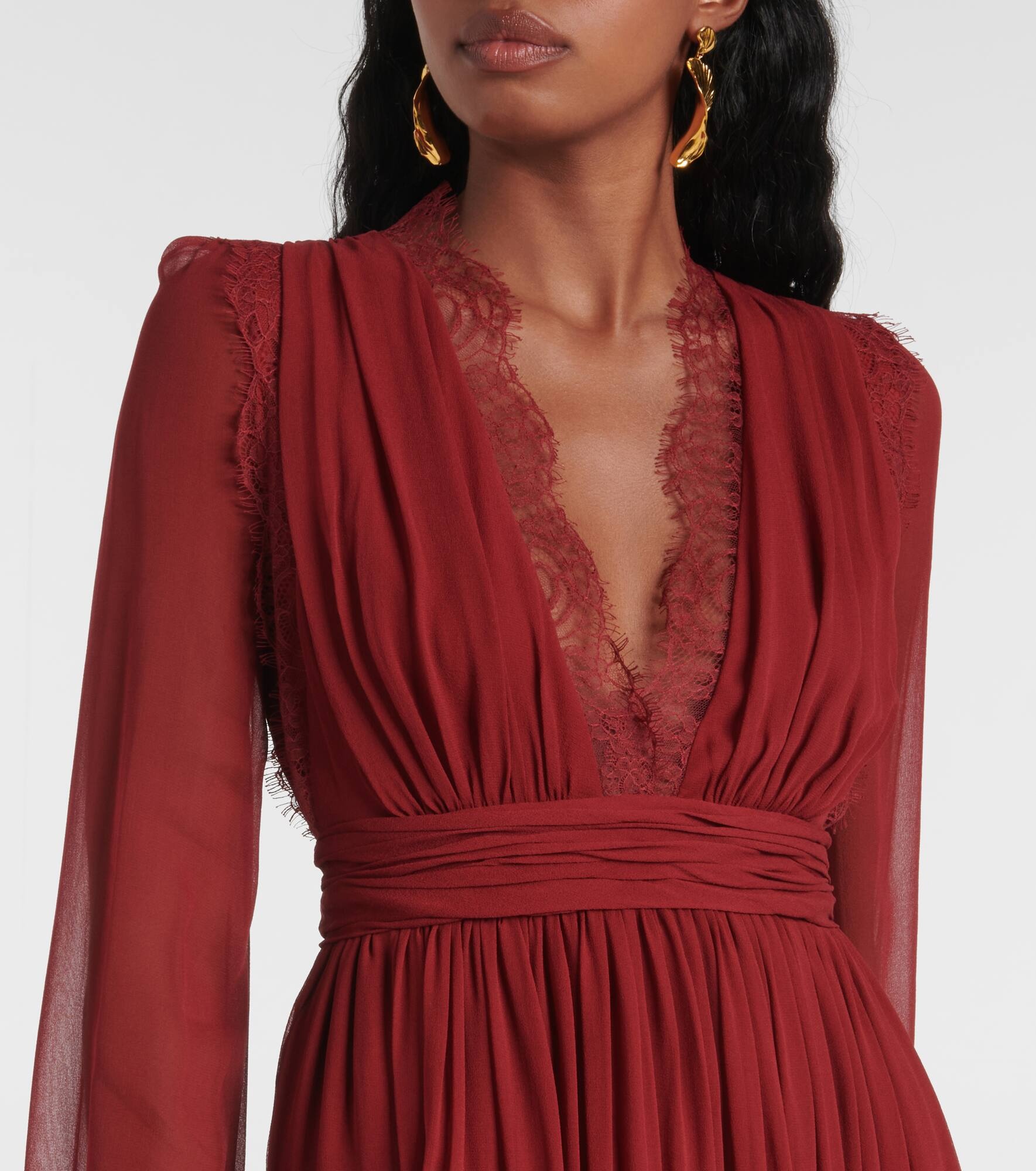 Lace-trimmed silk georgette gown - 4
