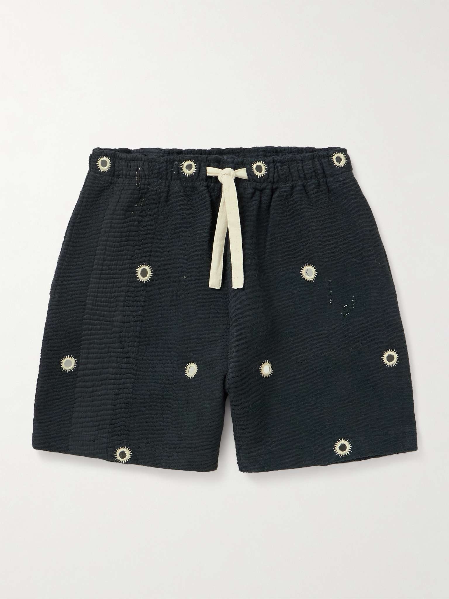 Straight-Leg Embellished Cotton Drawstring Shorts - 1