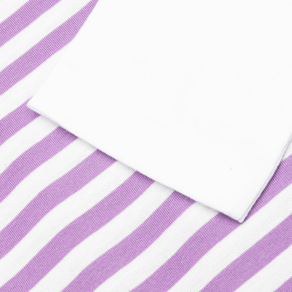 WOMEN'S STRIPED WHITE SLEEVE L/S T-SHIRT - PURPLE - 4