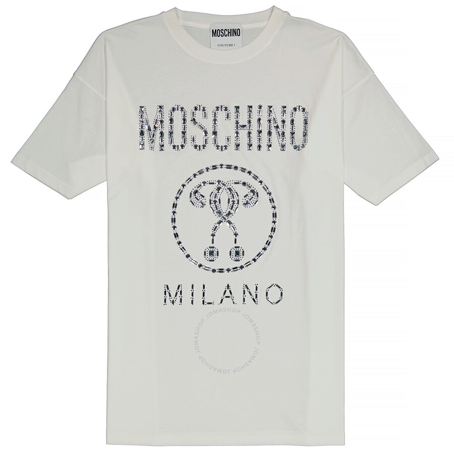 Moschino Ladies White Cotton Crystal Logo Shirt Dress - 3