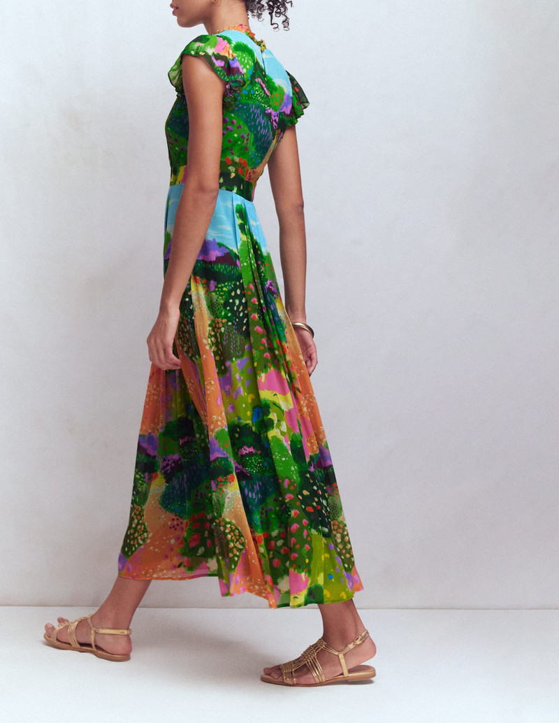 Pleat Ruffle Maxi Dress-Multi, Garden Path 4