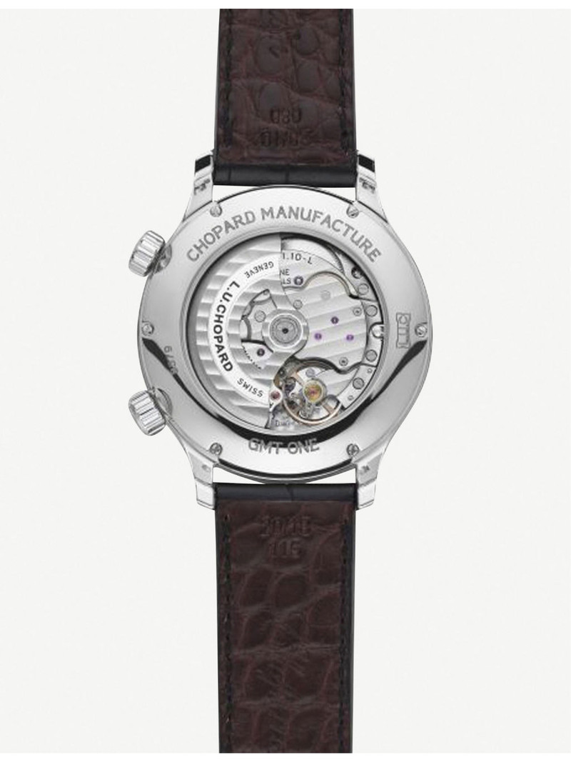 Chopard L.U.C GMT One stainless steel and alligator-embossed leather watch outlook