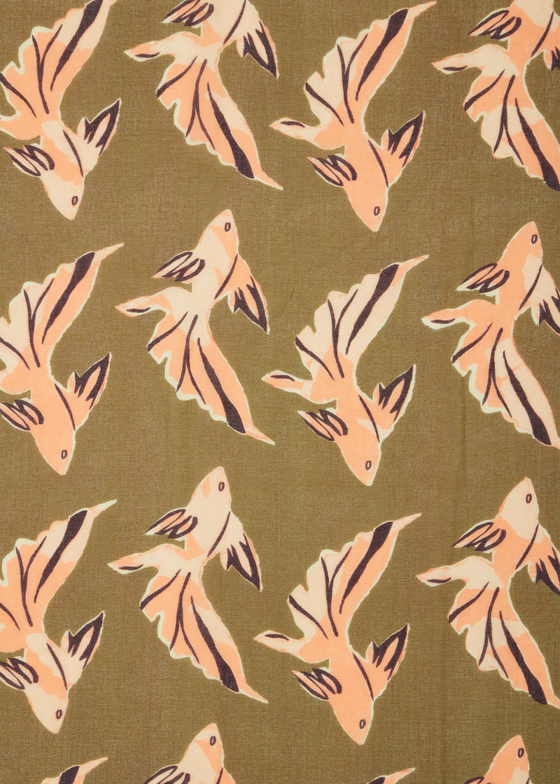 Women's Khaki 'Le Peche Fish' Cotton Scarf 3