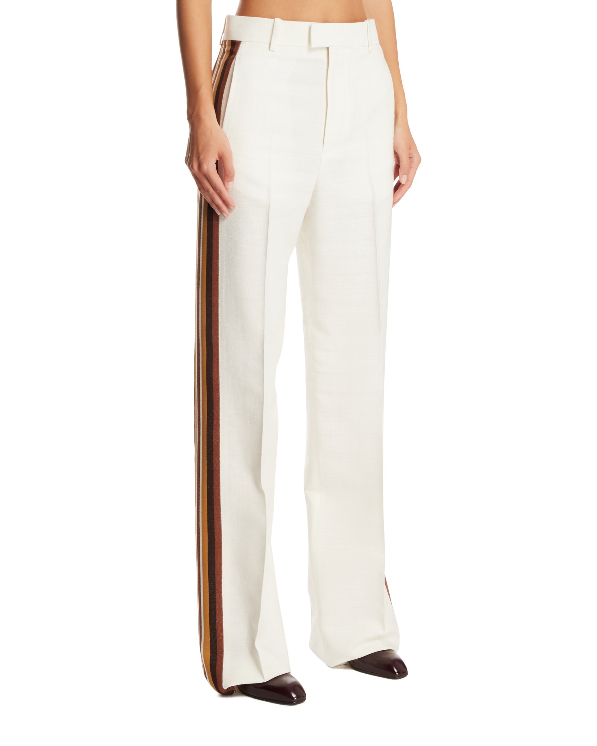 White Side Stripe Trousers - 4