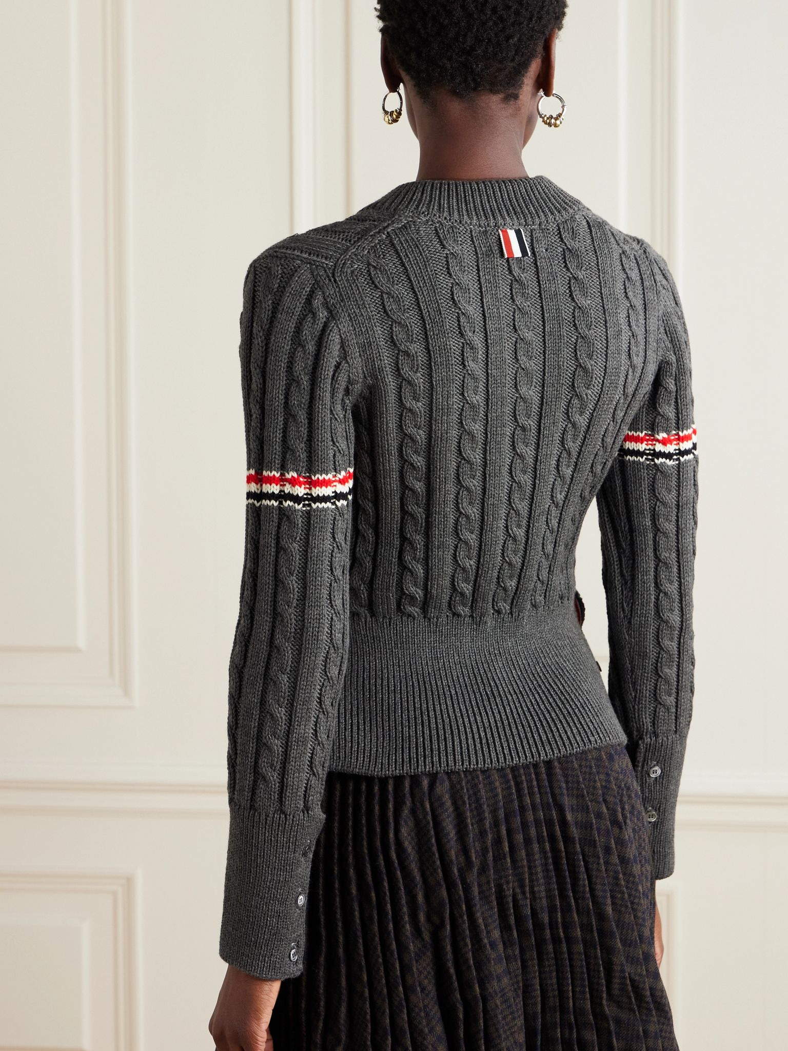 Striped cable-knit wool sweater Gray - 4