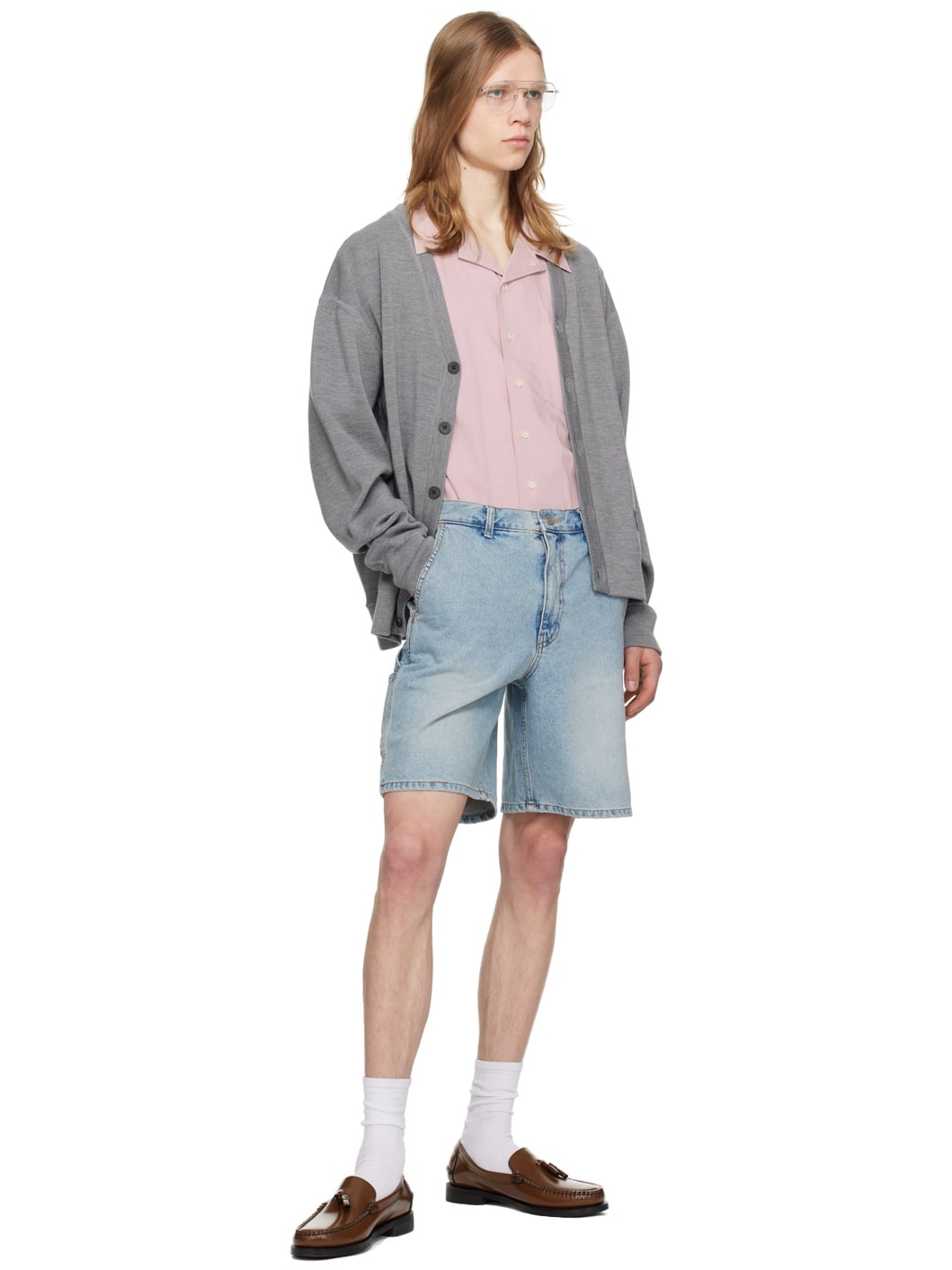 Blue Curved Denim Shorts - 4