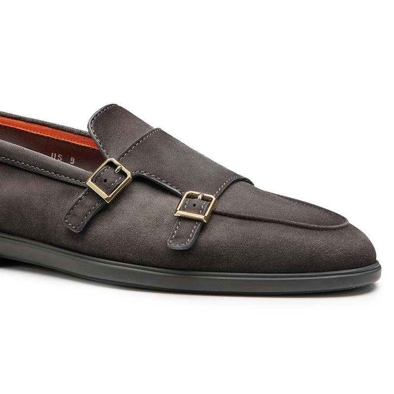 Men's grey suede double-buckle loafer 4