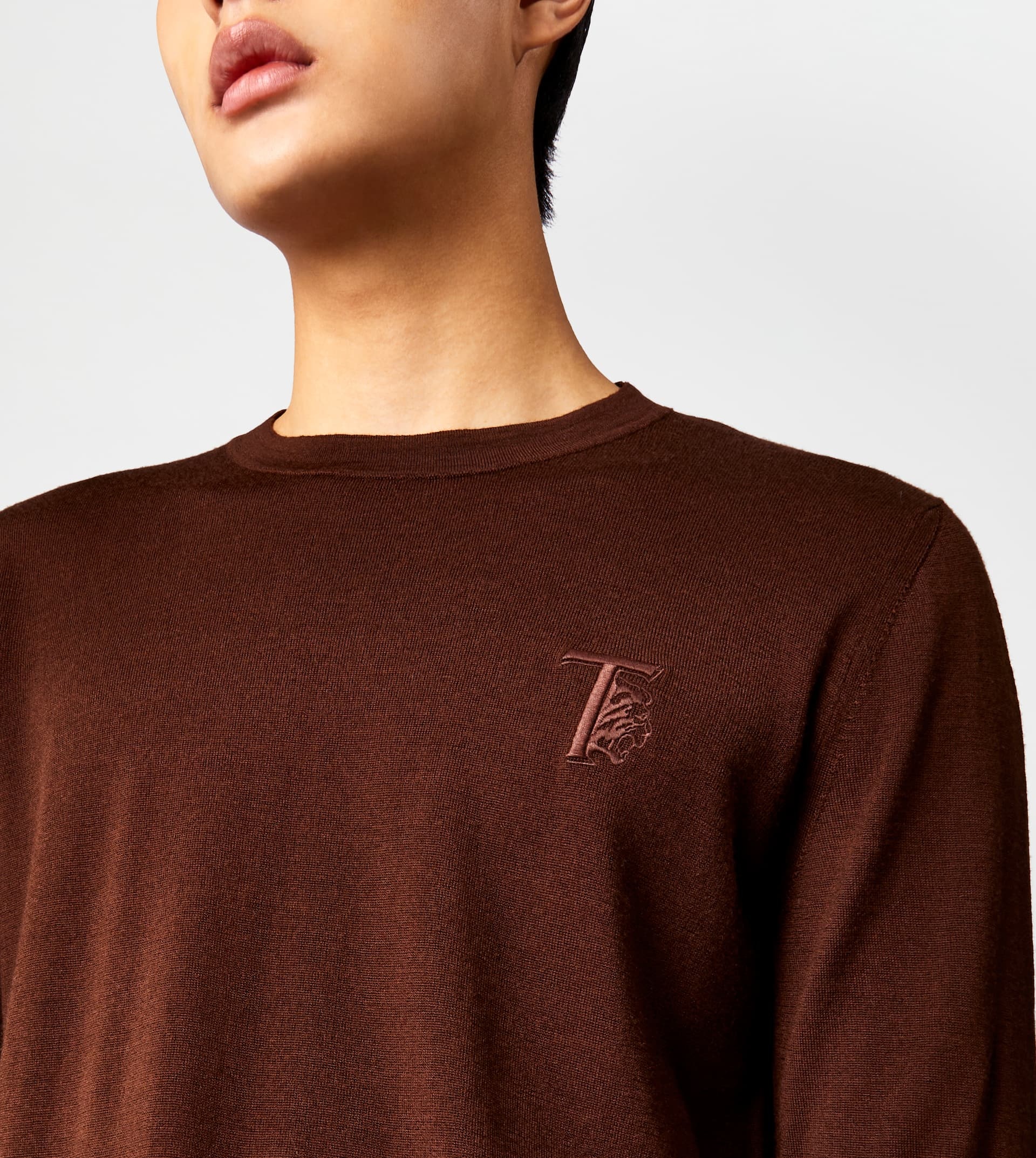 CASHMERE BLEND ROUND NECK JUMPER - BROWN - 2