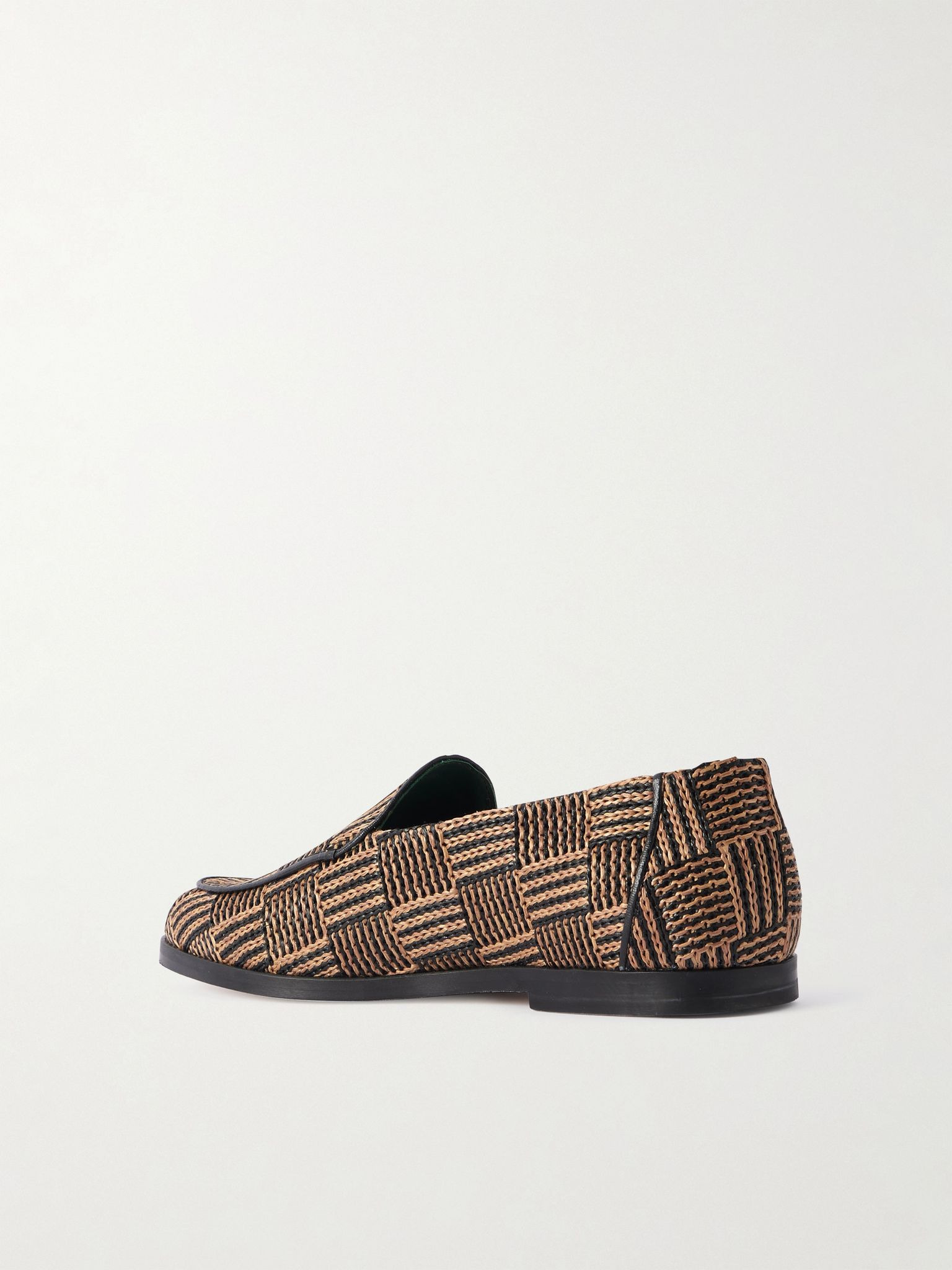 Belgee Leather-Trimmed Checked Raffia Loafers Brown - 4
