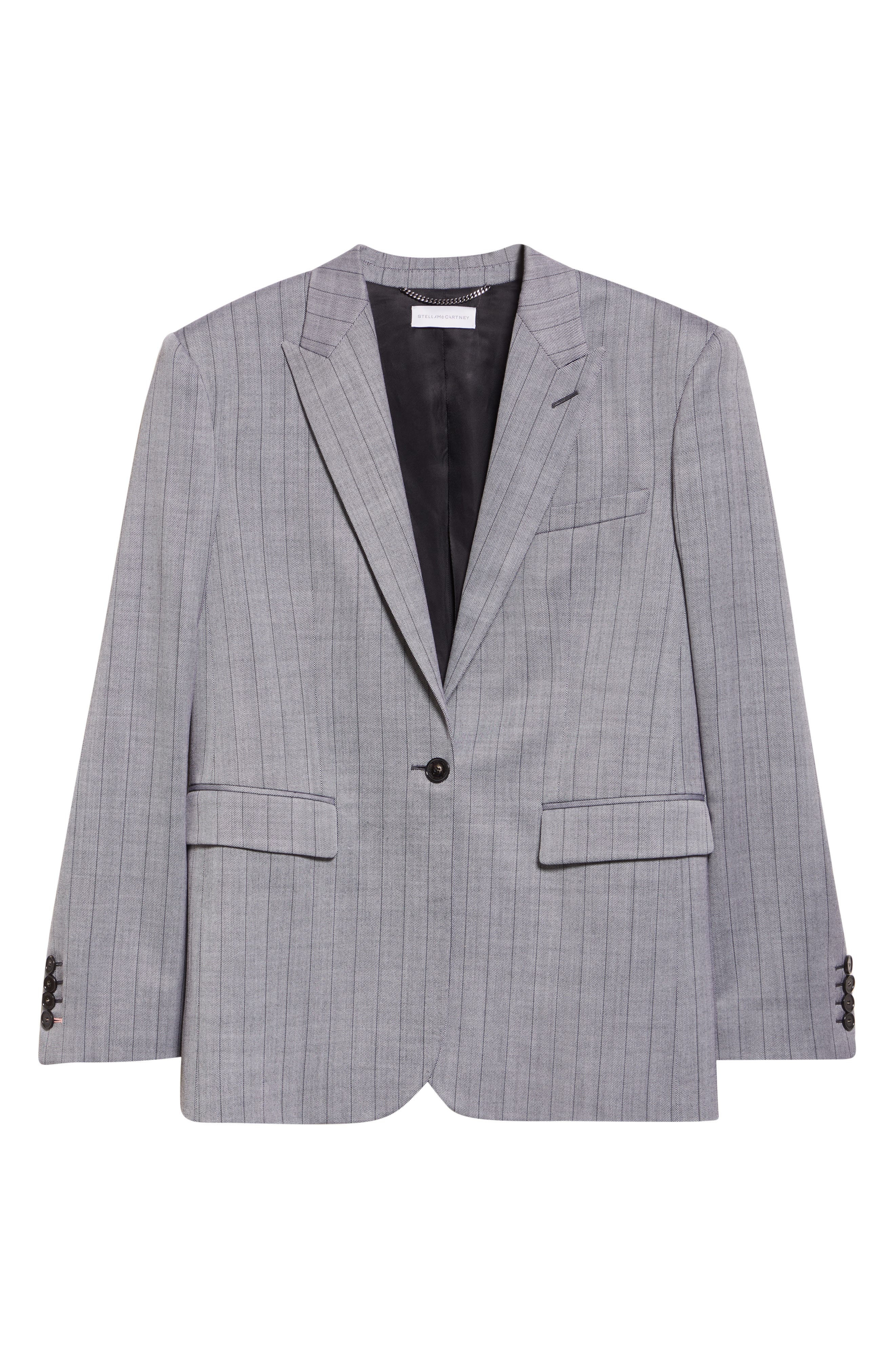 Stella McCartney Pinstripe Single Breasted Stretch Wool Jacket in Grey at Nordstrom - 7