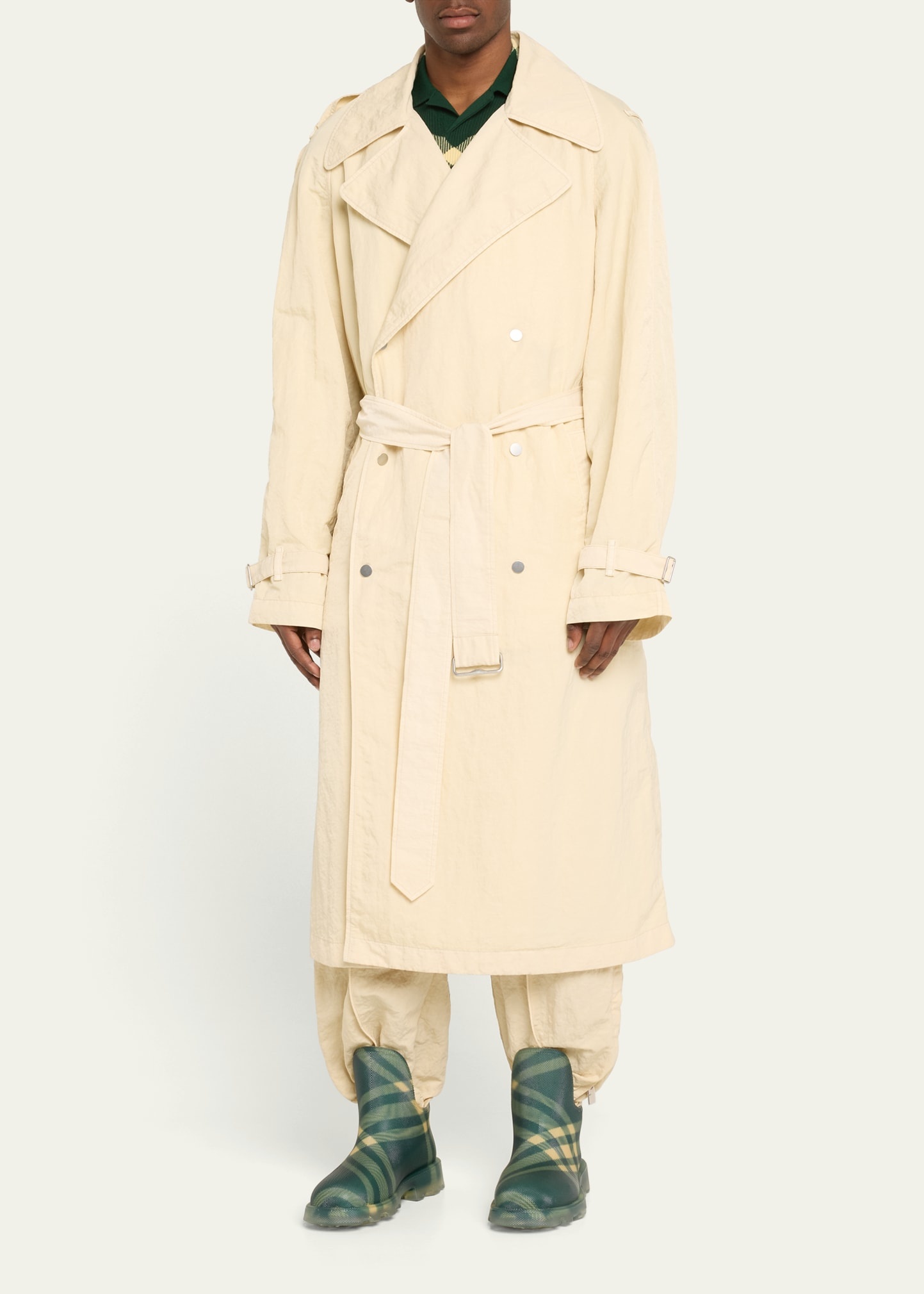 Men's Crinkled Nylon Trench Coat - 4