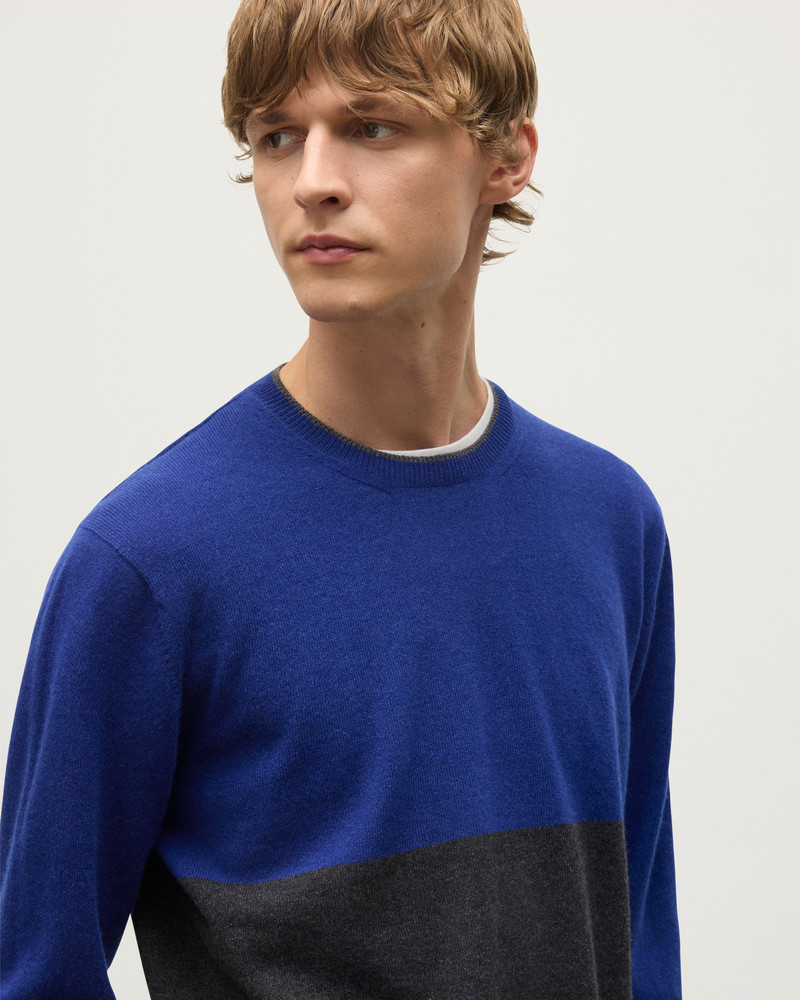 Shaded Grey & Blue Colour Block Cashmere Jumper 6