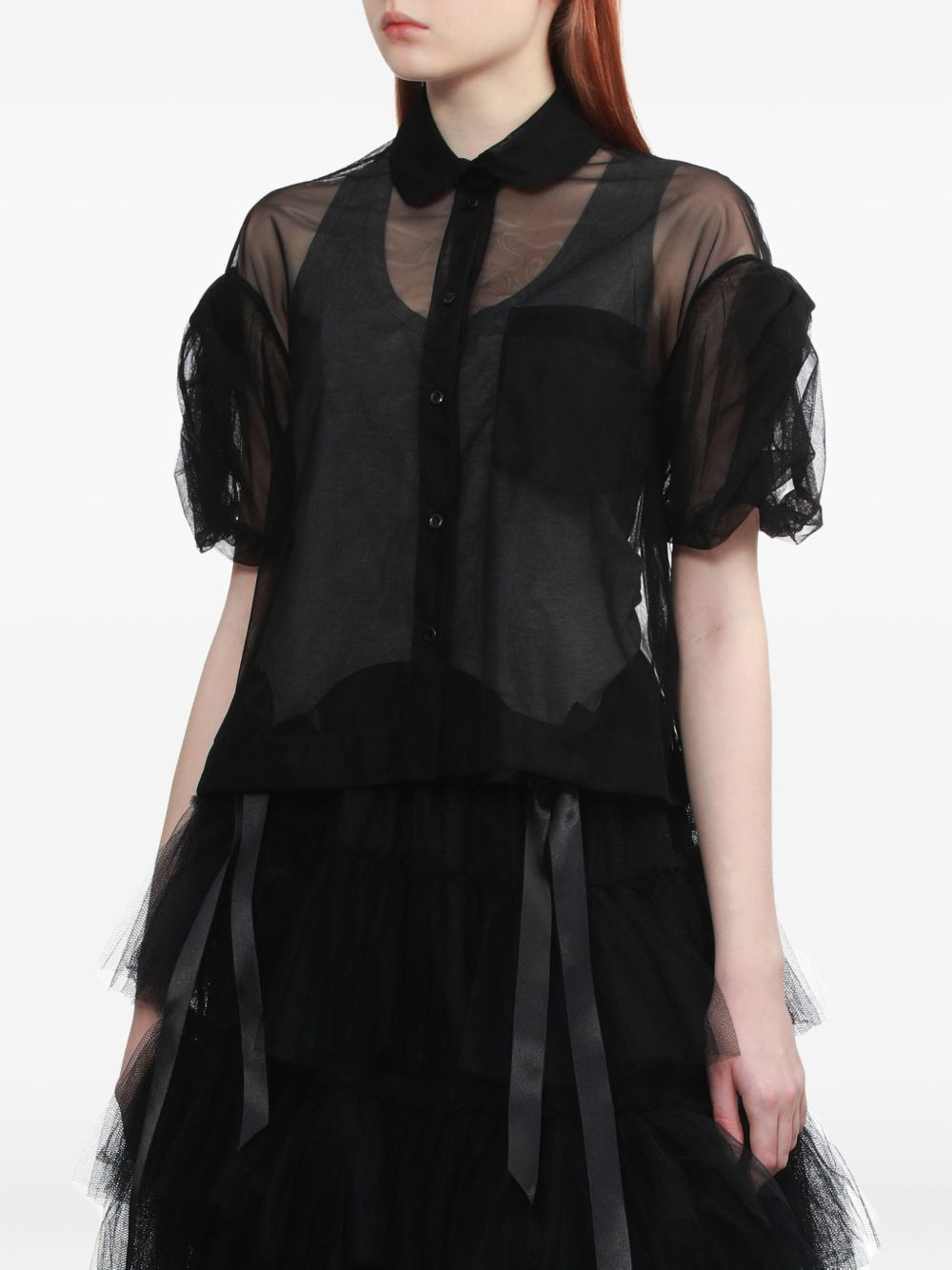sheer puff-sleeve shirt - 3