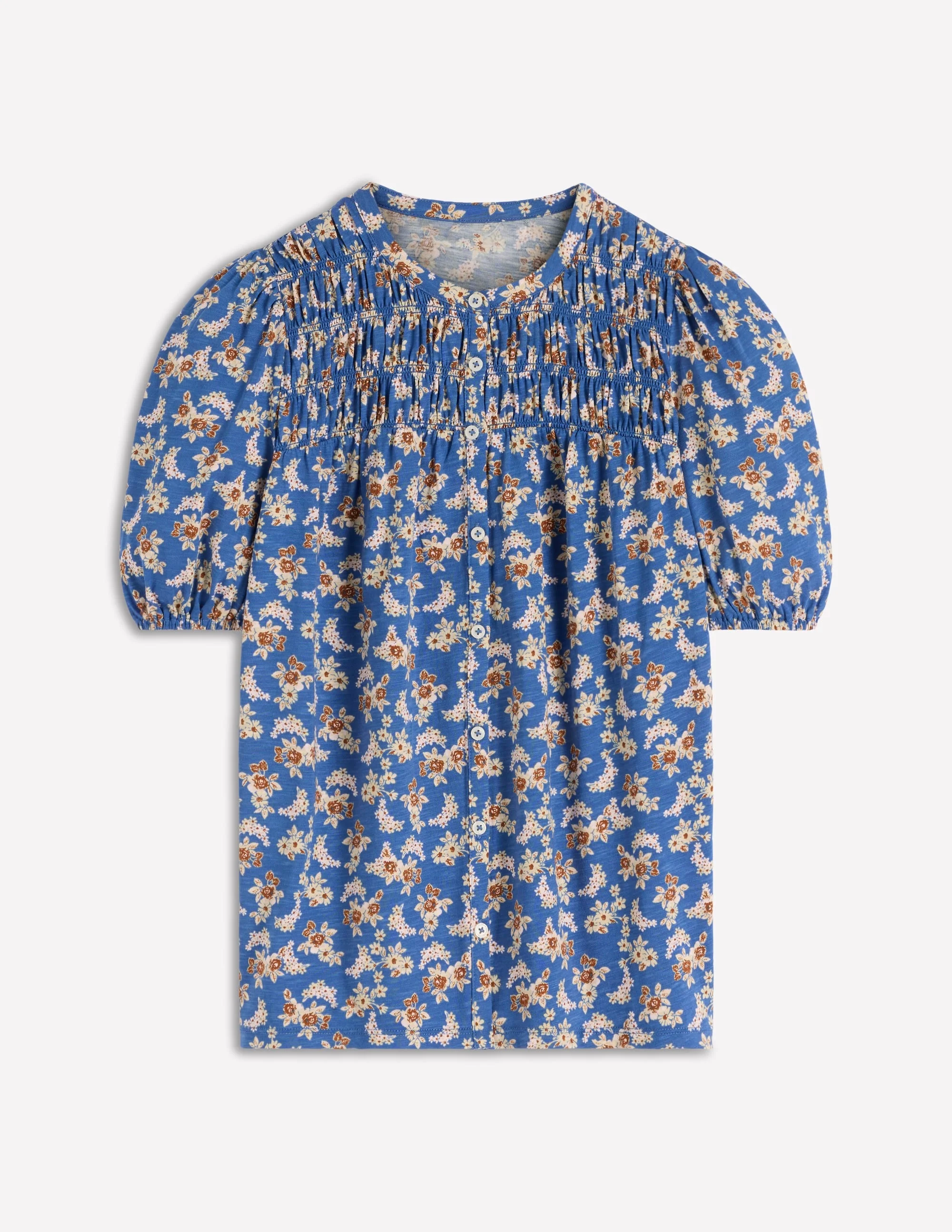Mya Short Sleeve Smocked Shirt-True Navy, Dainty Blooms - 1